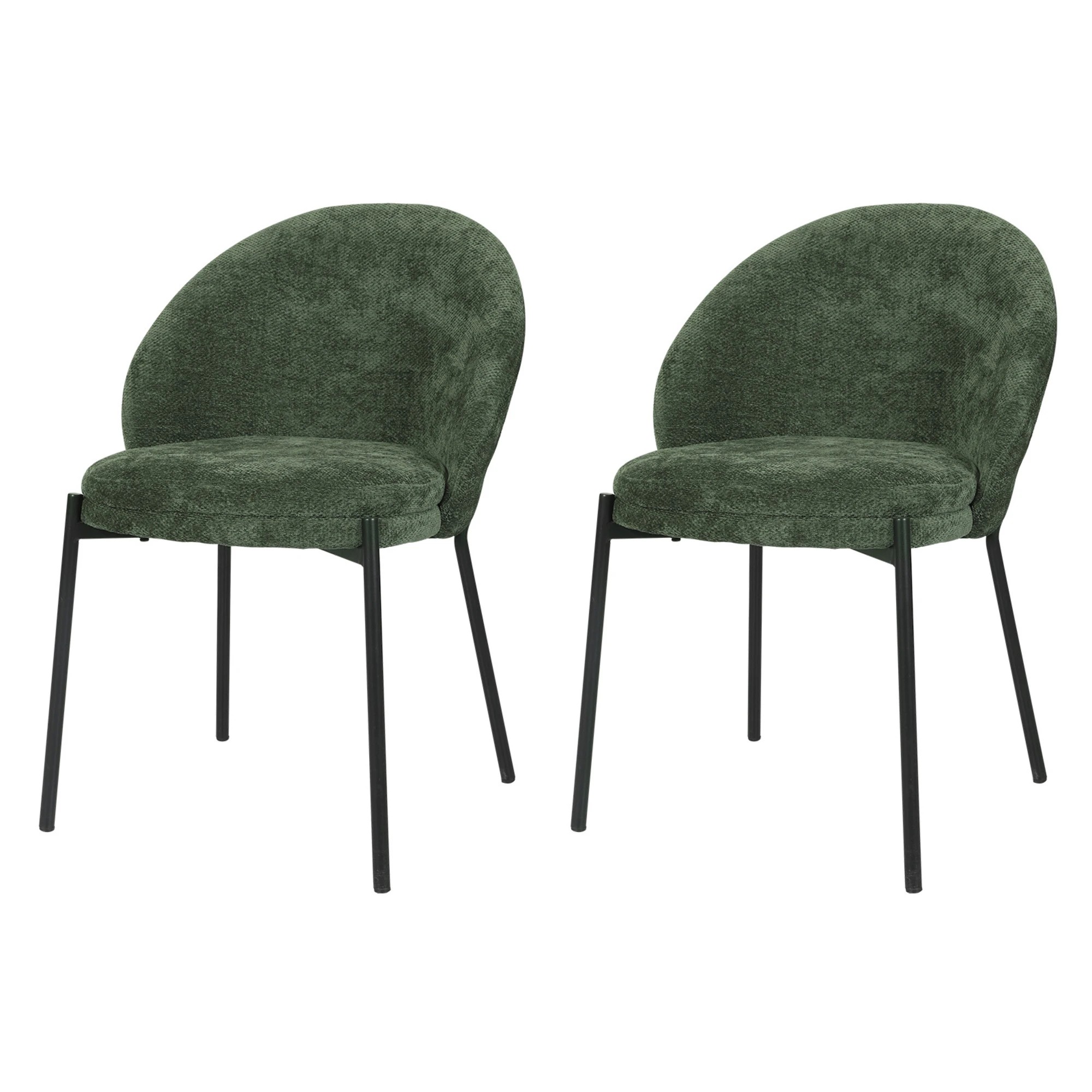 1 Levede 2x Dining Chairs Soft Padded Cotton-Linen Seat Metal Legs Olive - Green, 1 of 8