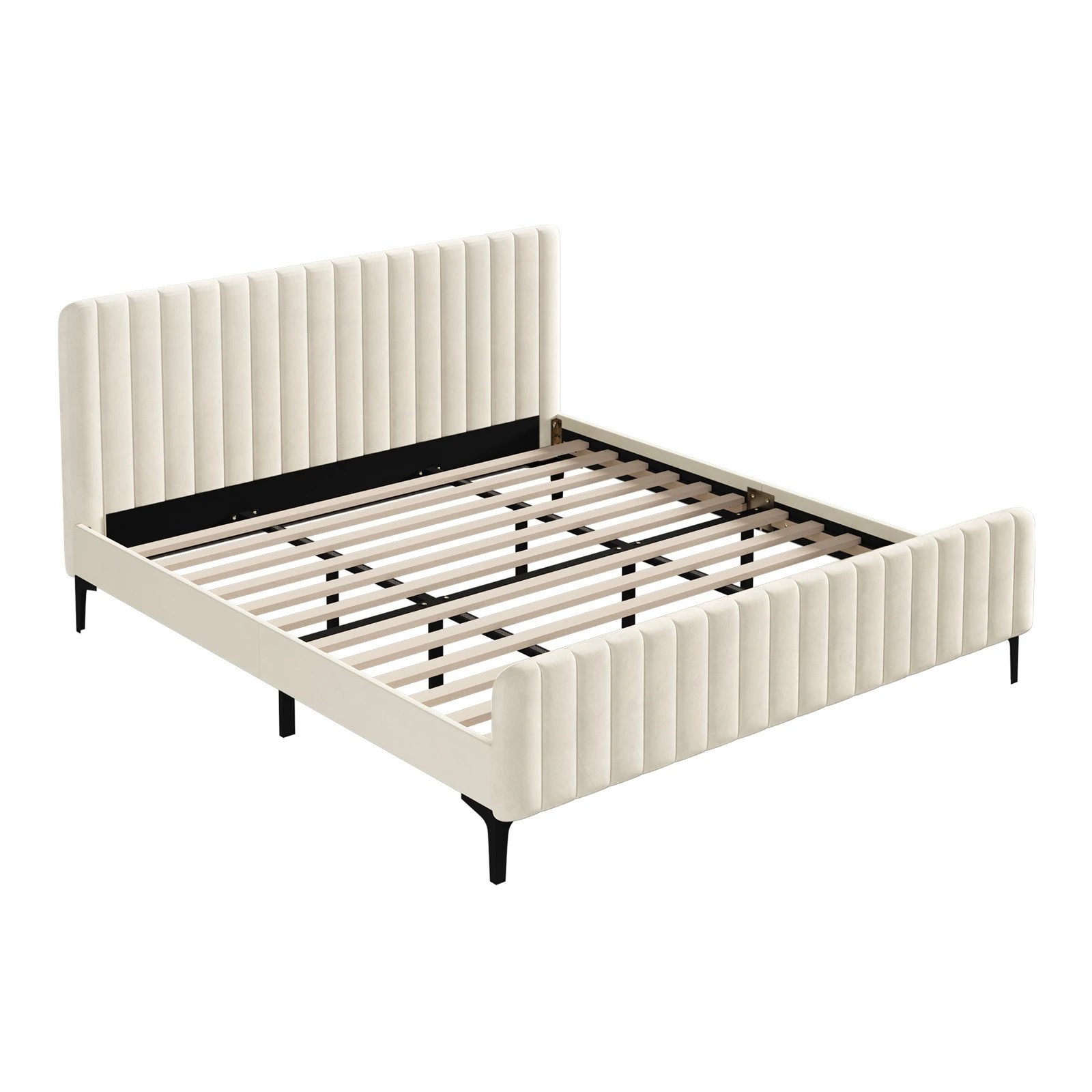 1 Oikiture King Bed Frame Beds Platform Velvet
 - Beige, 1 of 10