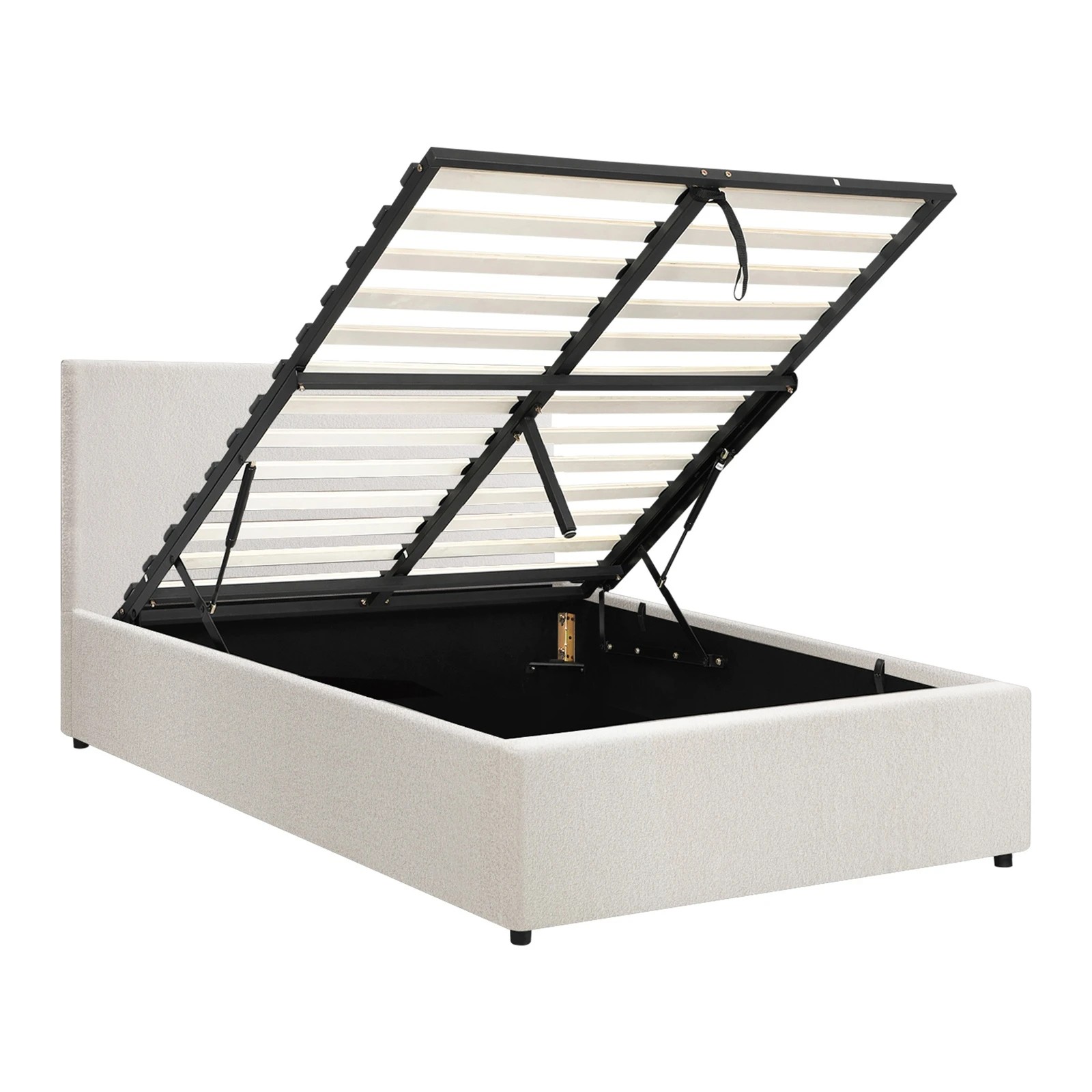 9 Oikiture King Single Bed Frame Gas Lift Base With Storage Boucle
 - White, 9 of 10