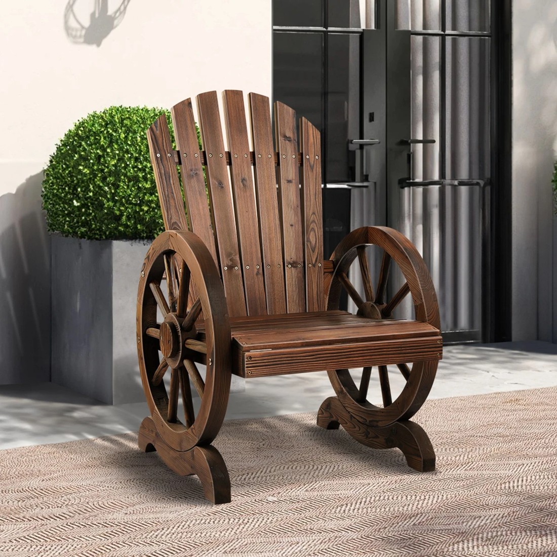 3 Alfordson Outdoor Wagon Wheel Chair Garden Wooden Seat Patio Lounge - Charcoal, 3 of 10