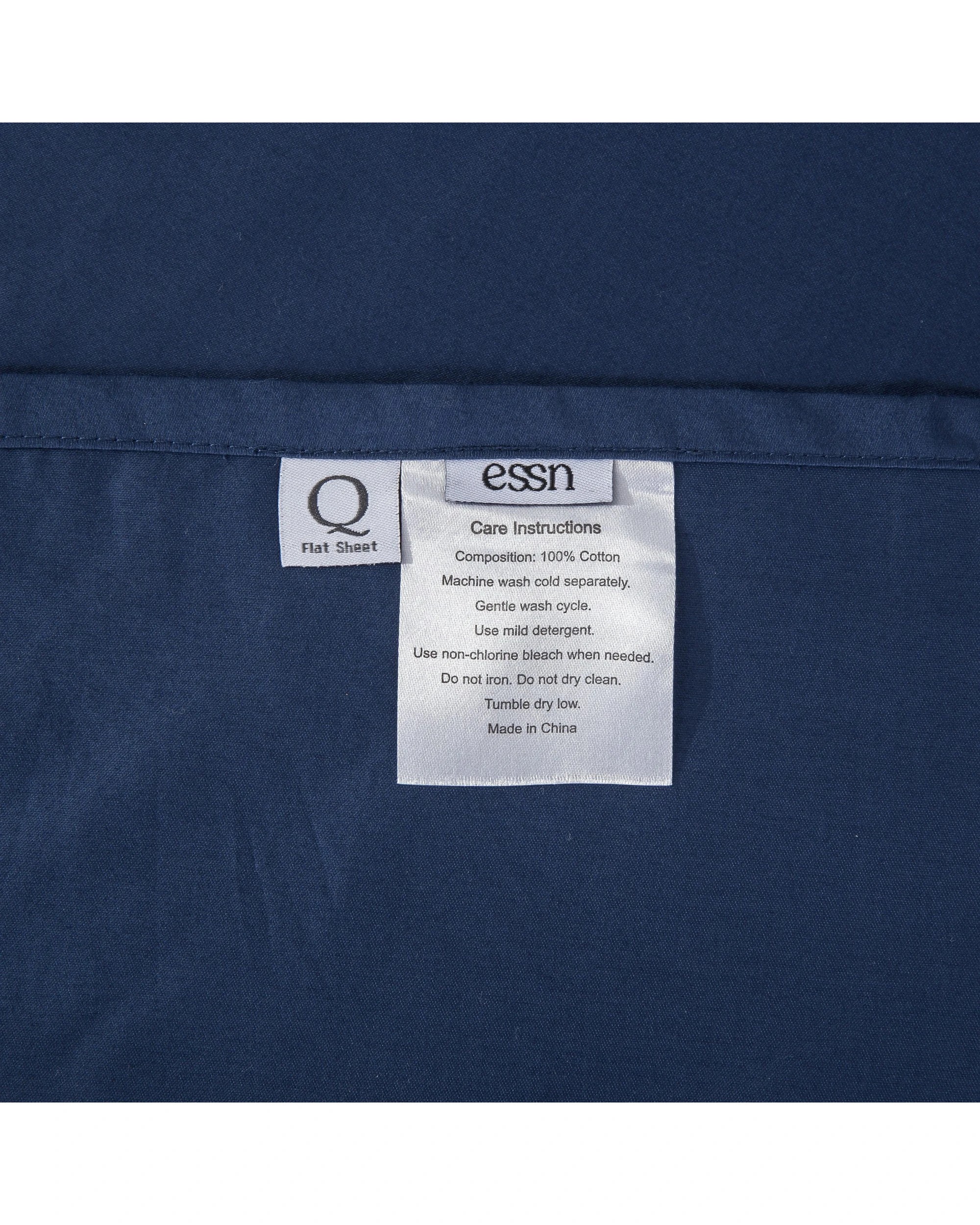 5 ESSN 500TC Cotton Sateen Flat Sheet - Double Bed - Navy, 5 of 7