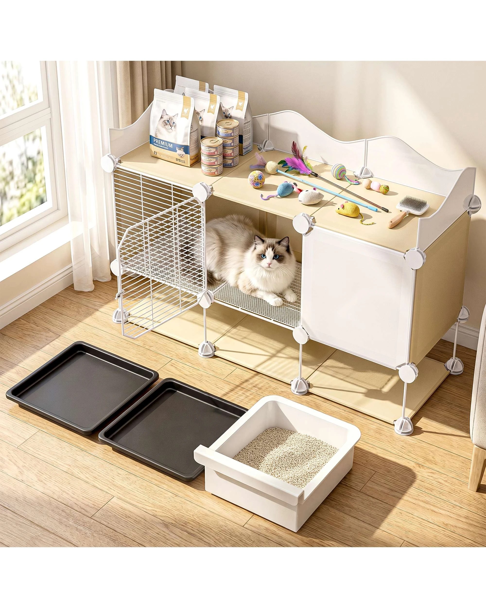 4 Advwin Cat Cage with Cat Litter Box DIY Cat Enclosures Cat Condo House, 4 of 9