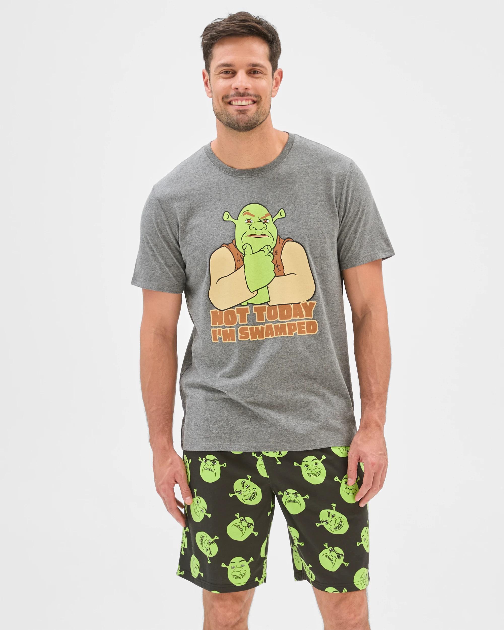 1 Dream Works Shrek Top and Shorts Pyjama Set GREY SHREK, 1 of 6