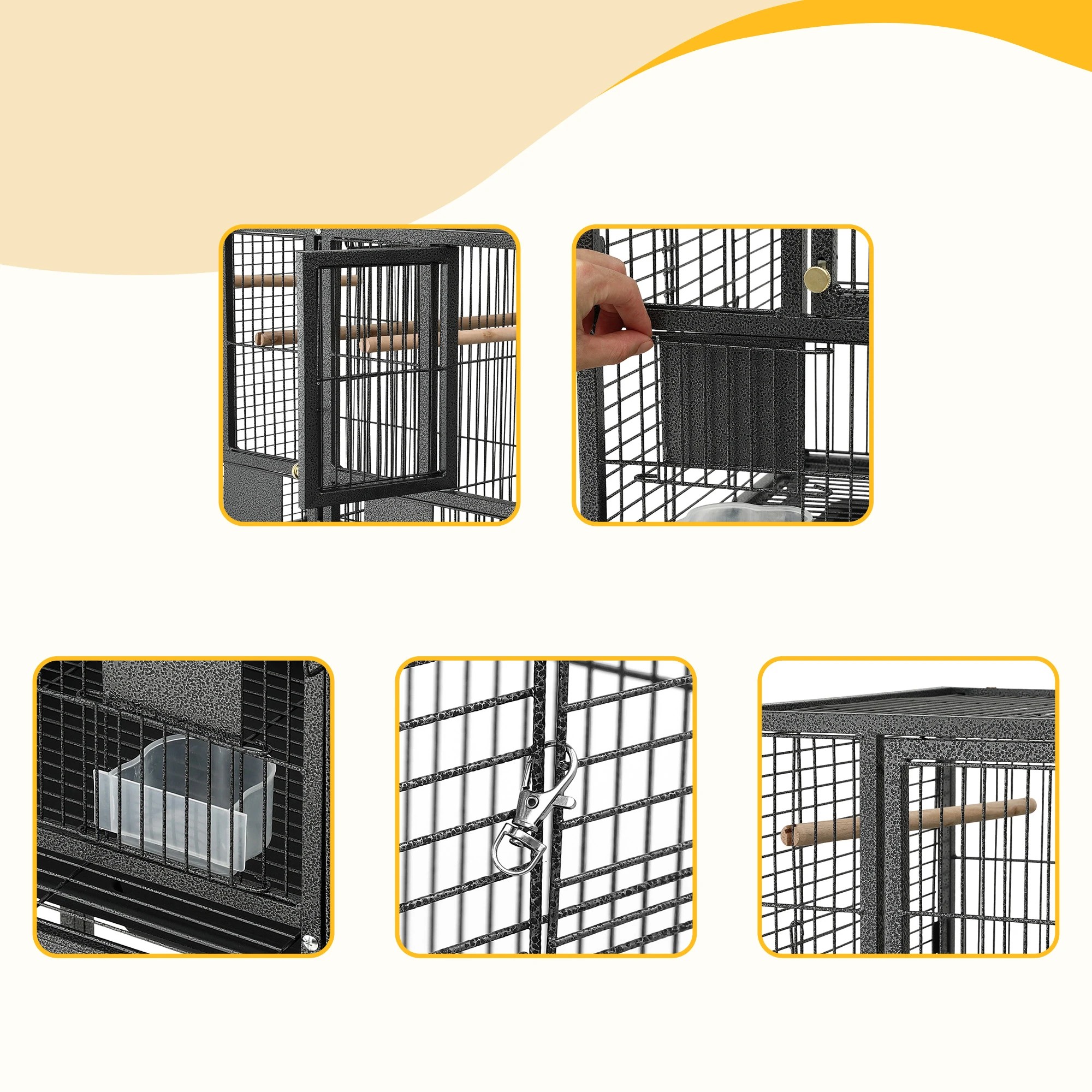 5 i.Pet 2-in-1 Bird Cage Aviary with Divider Parrot Budgie Wheels - Black, 5 of 9
