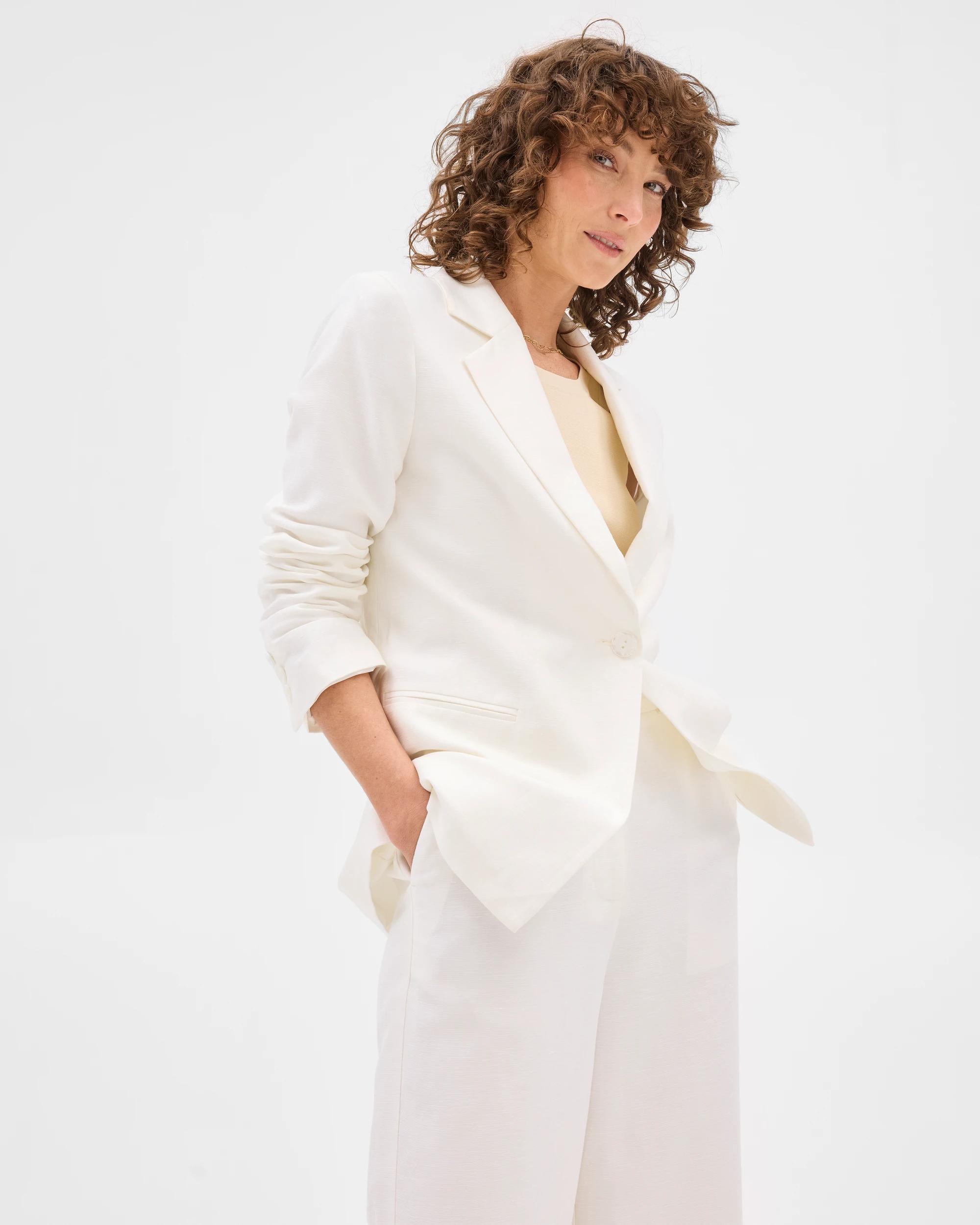 6 Linen Blend Single Breasted Blazer - Preview CLOUD DANCER, 6 of 8