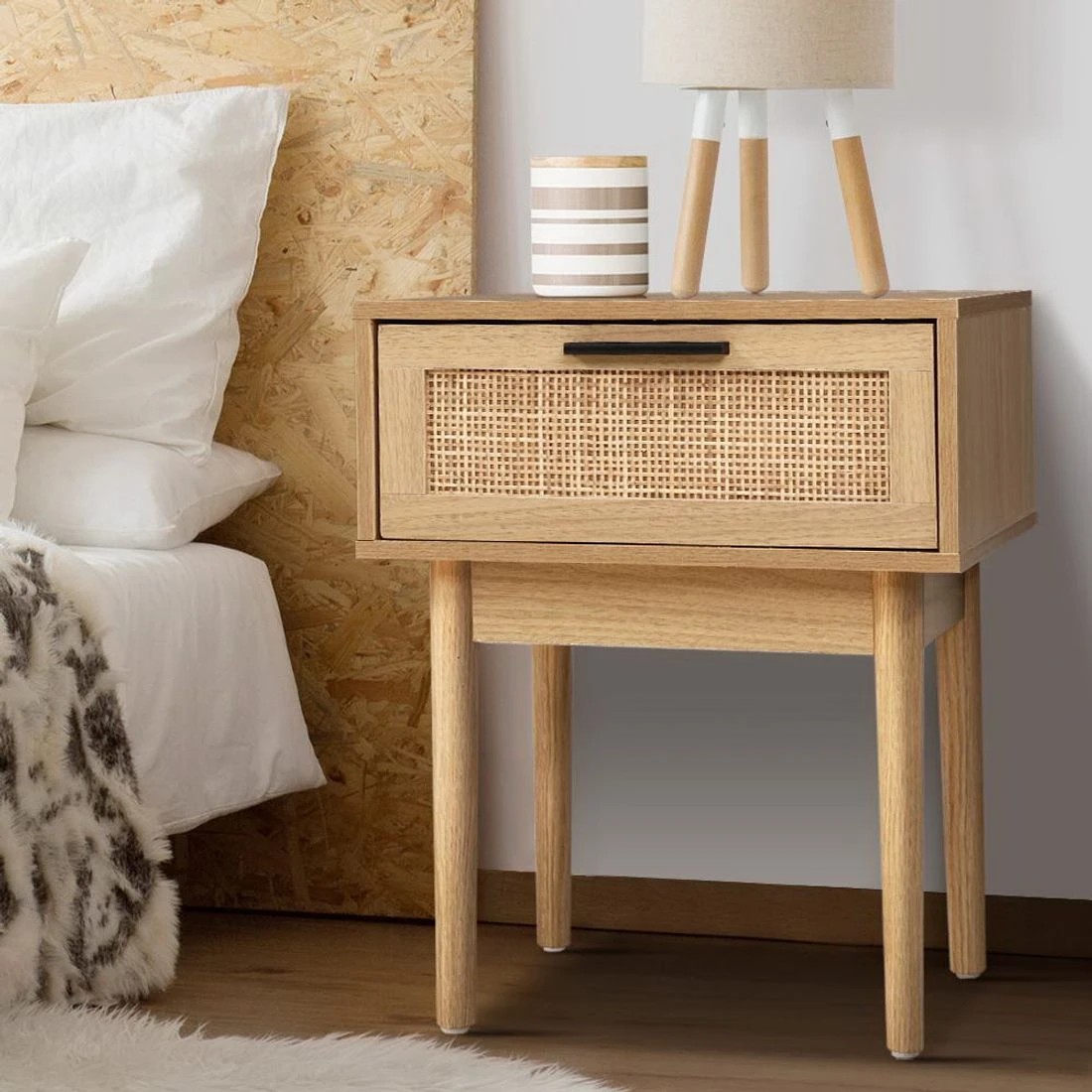 6 Artiss Bedside Tables Side Table Rattan Drawers Nightstand - Natural, 6 of 6