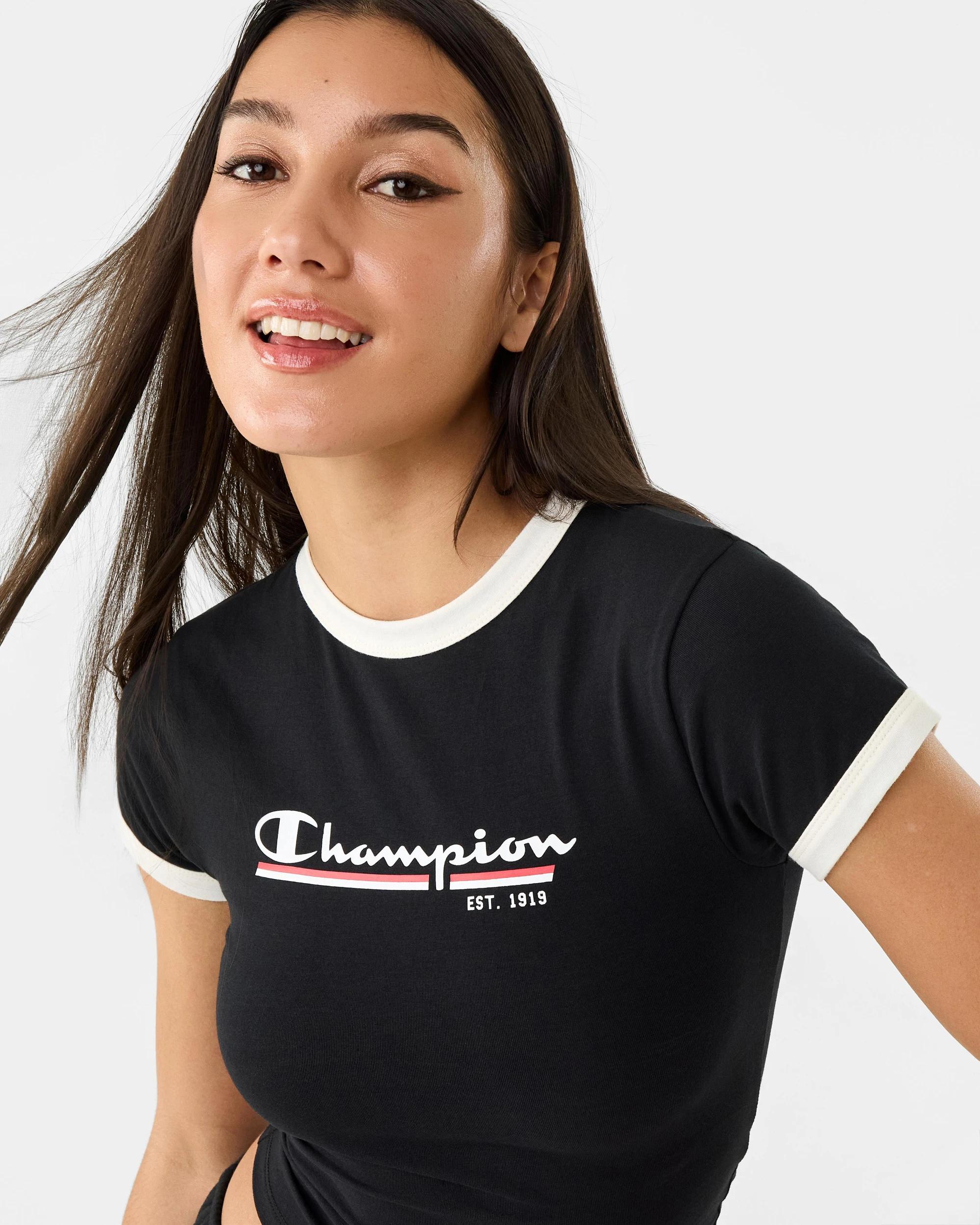5 Champion Script Womens Ringer T-shirt Black, 5 of 7