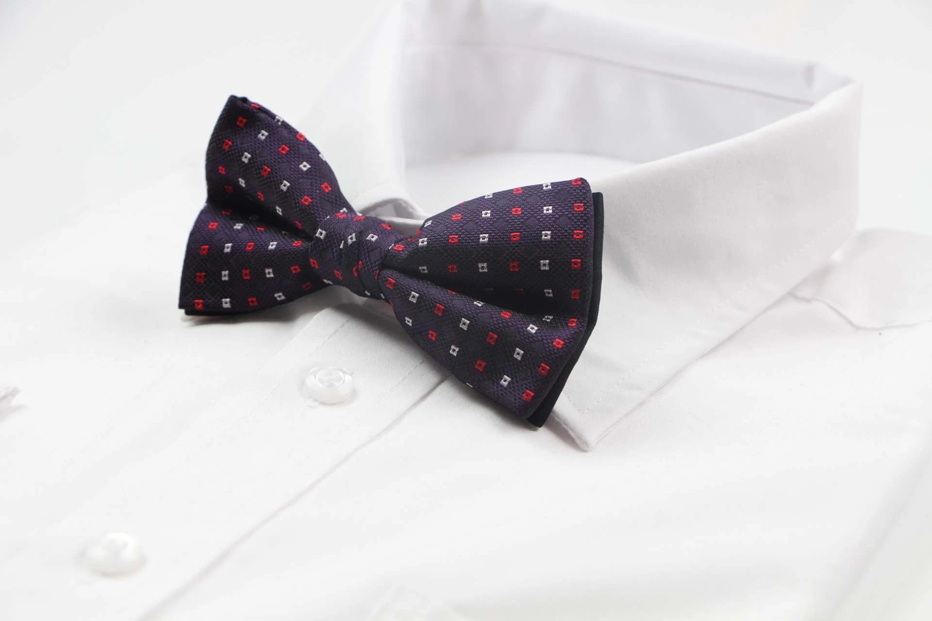 3 Zasel Mens Purple & Black With Red & White Silver Squares Patterned Bow Tie - Multi, 3 of 4