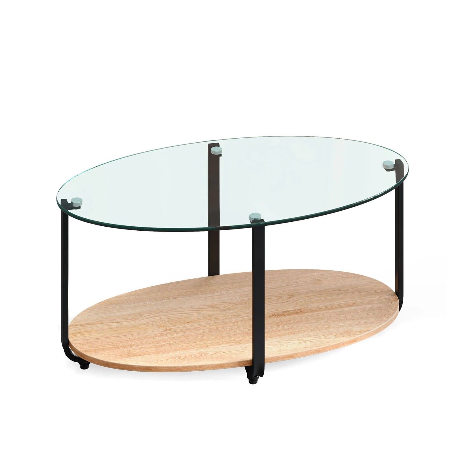 1 Costway 2-Tier Oval Coffee Side Table Glass Tabletop Home Office, 1 of 5