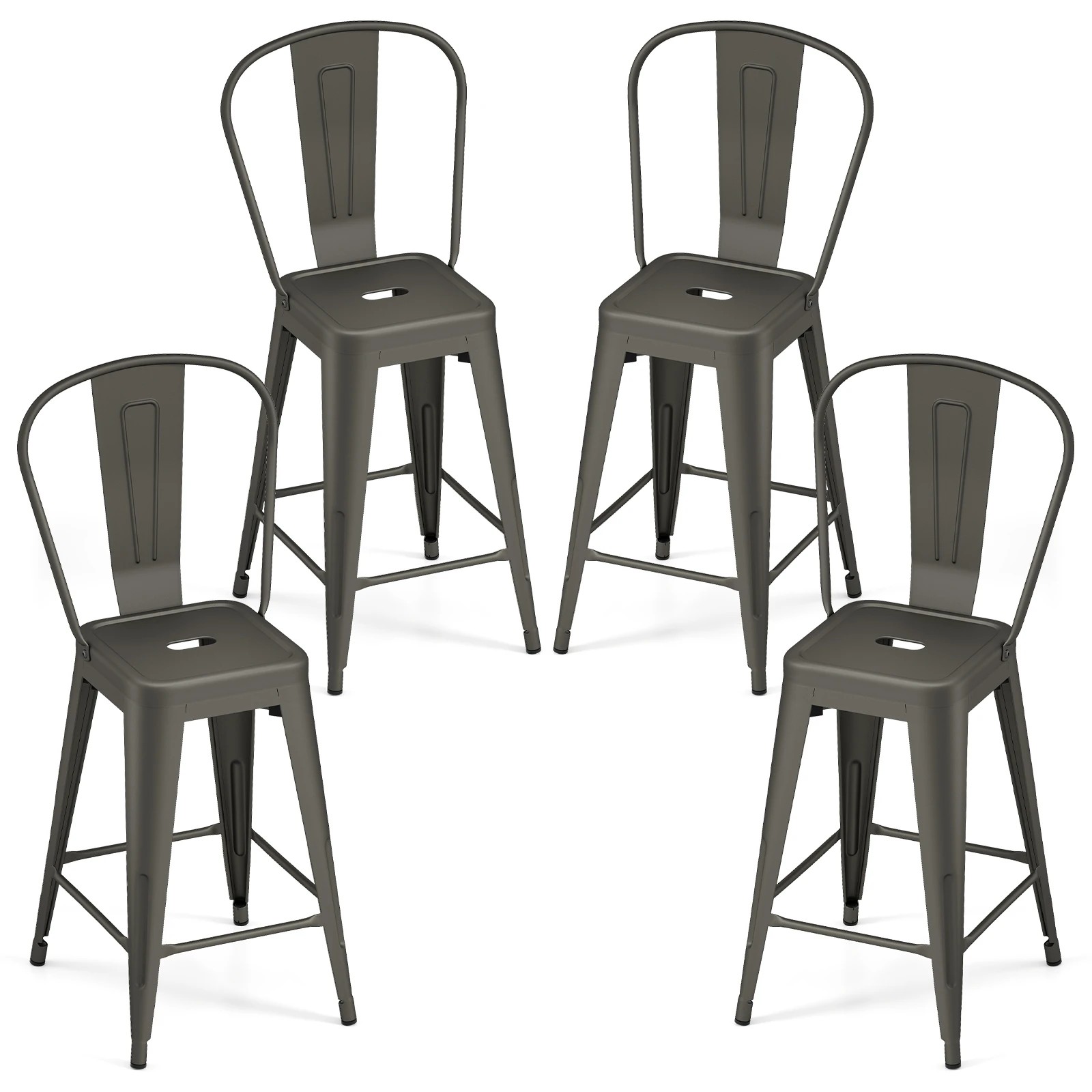 1 Costway 4x Detachable Metal Bar Stool Counter Height Barstool Set Stackable Dining Chair, 1 of 1