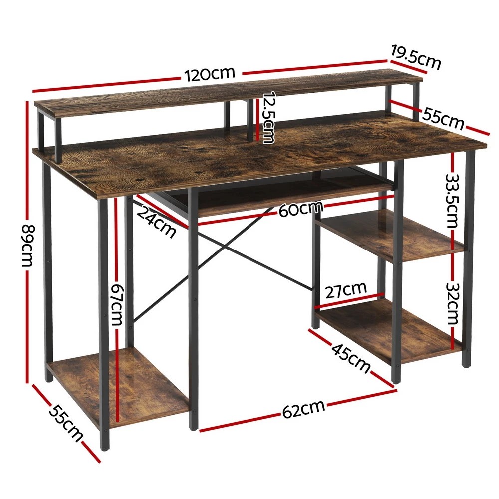 2 Artiss Computer Desk Laptop Desks Home Office Study Table Open Shelf  120CM - Brown, 2 of 6