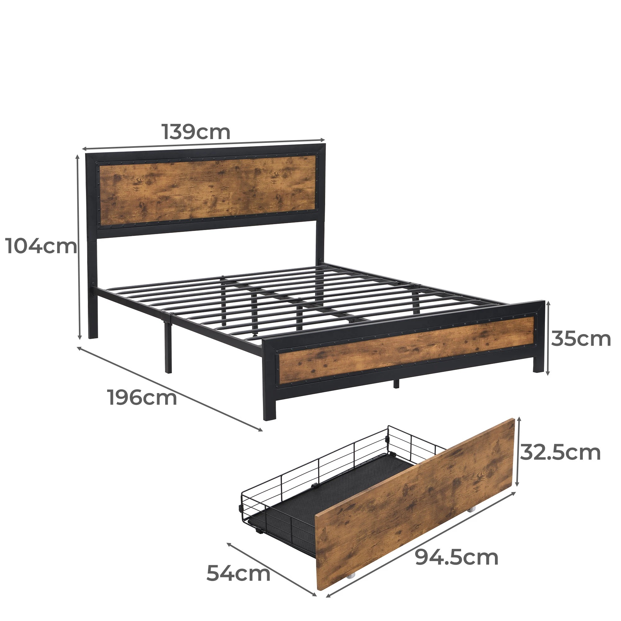 3 Levede Metal Bed Frame Double Mattress Base Platform Wooden 4 Storage Drawers, 3 of 7