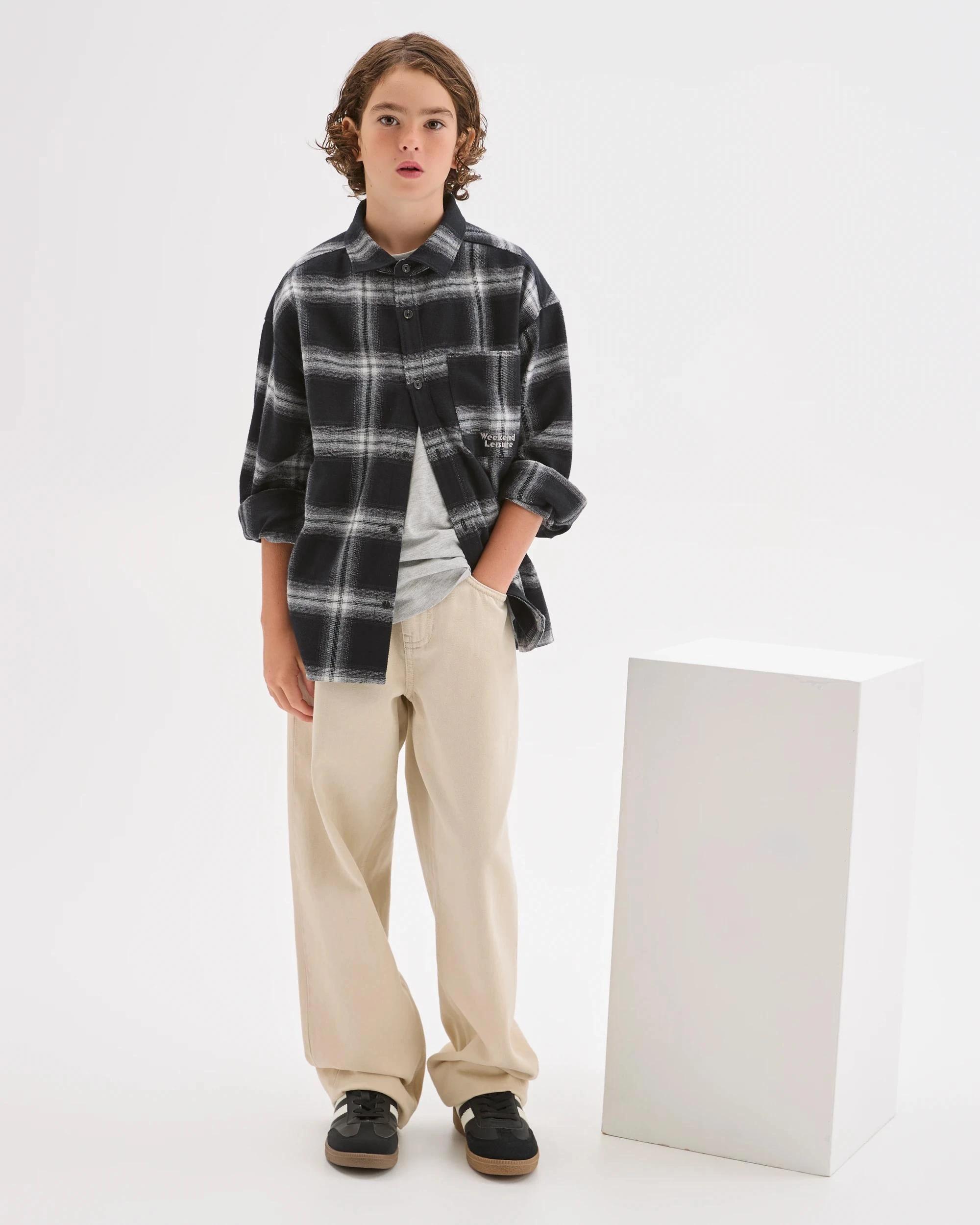 3 Target Kids Australian Cotton Long Sleeve Check Shirt BLACK, 3 of 7