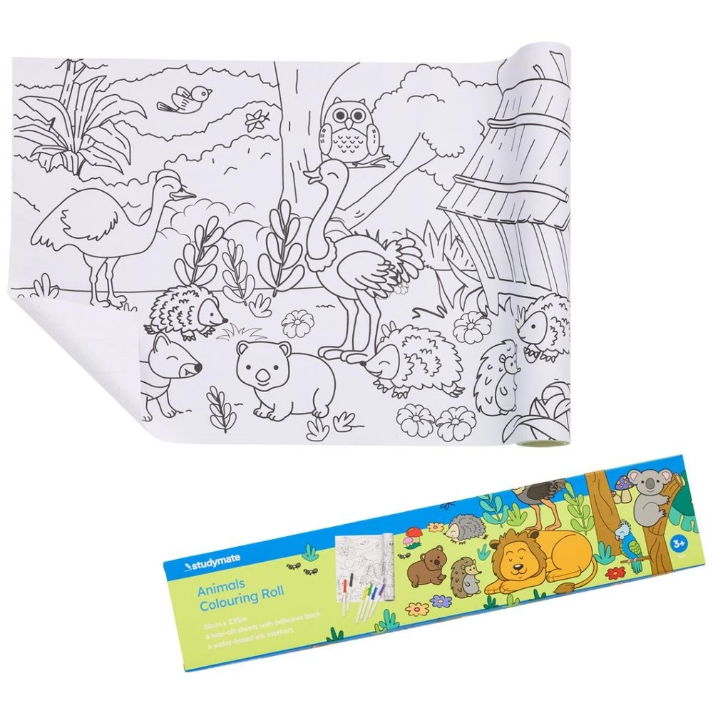 1 Colouring Paper Roll Set 30cm x 2.95m Animals