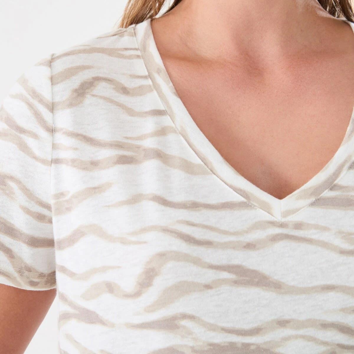 6 Short Sleeve Linen Blend V-Neck T-shirt SOFT ZEBRA CLOUD DANCER, 6 of 6