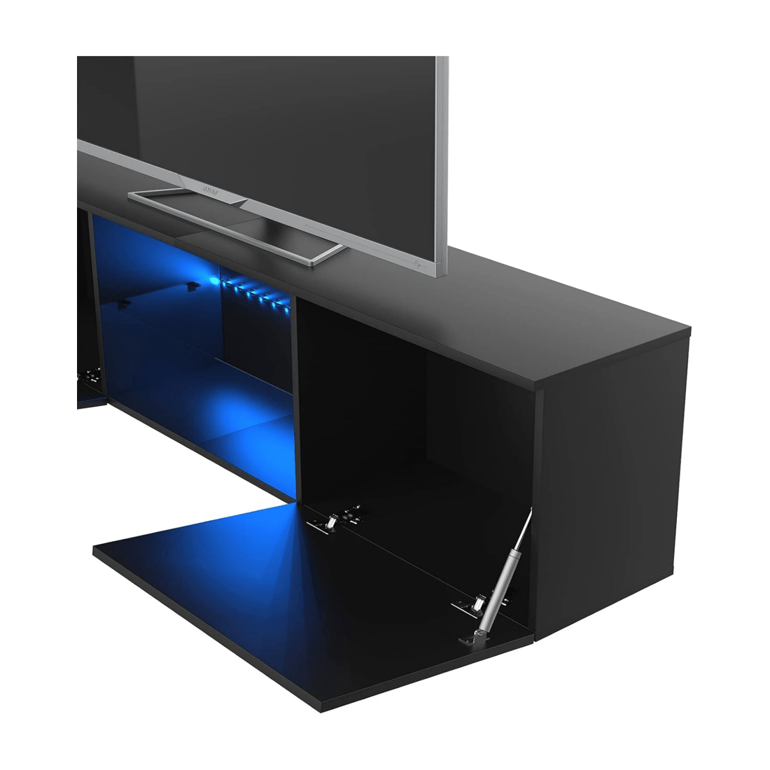 4 Advwin Tv Cabinet 160cm Led Entertainment Unit Stand Glass Shelf Black, 4 of 7