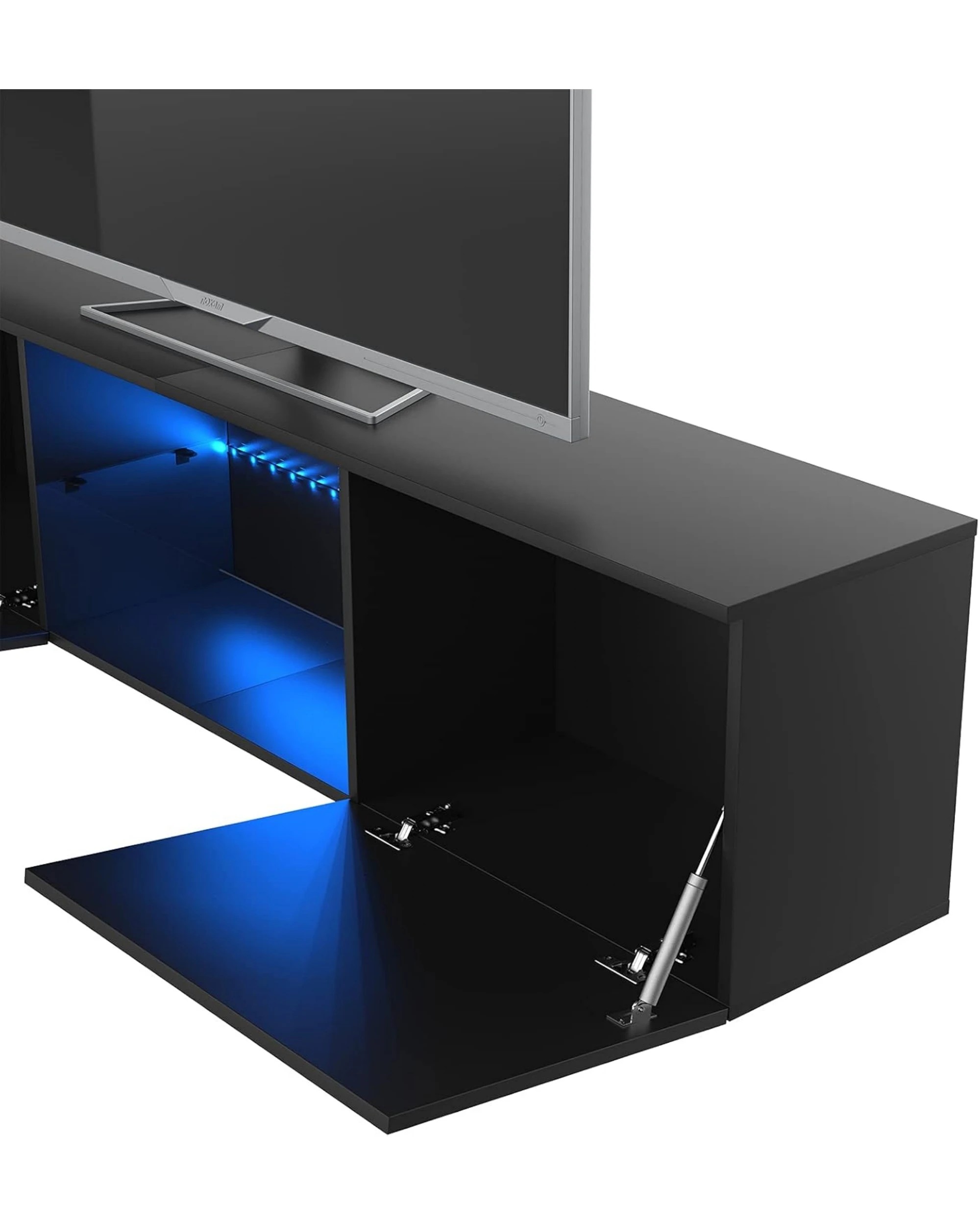 3 Advwin Tv Cabinet 160cm Led Entertainment Unit Stand Glass Shelf Black, 3 of 6