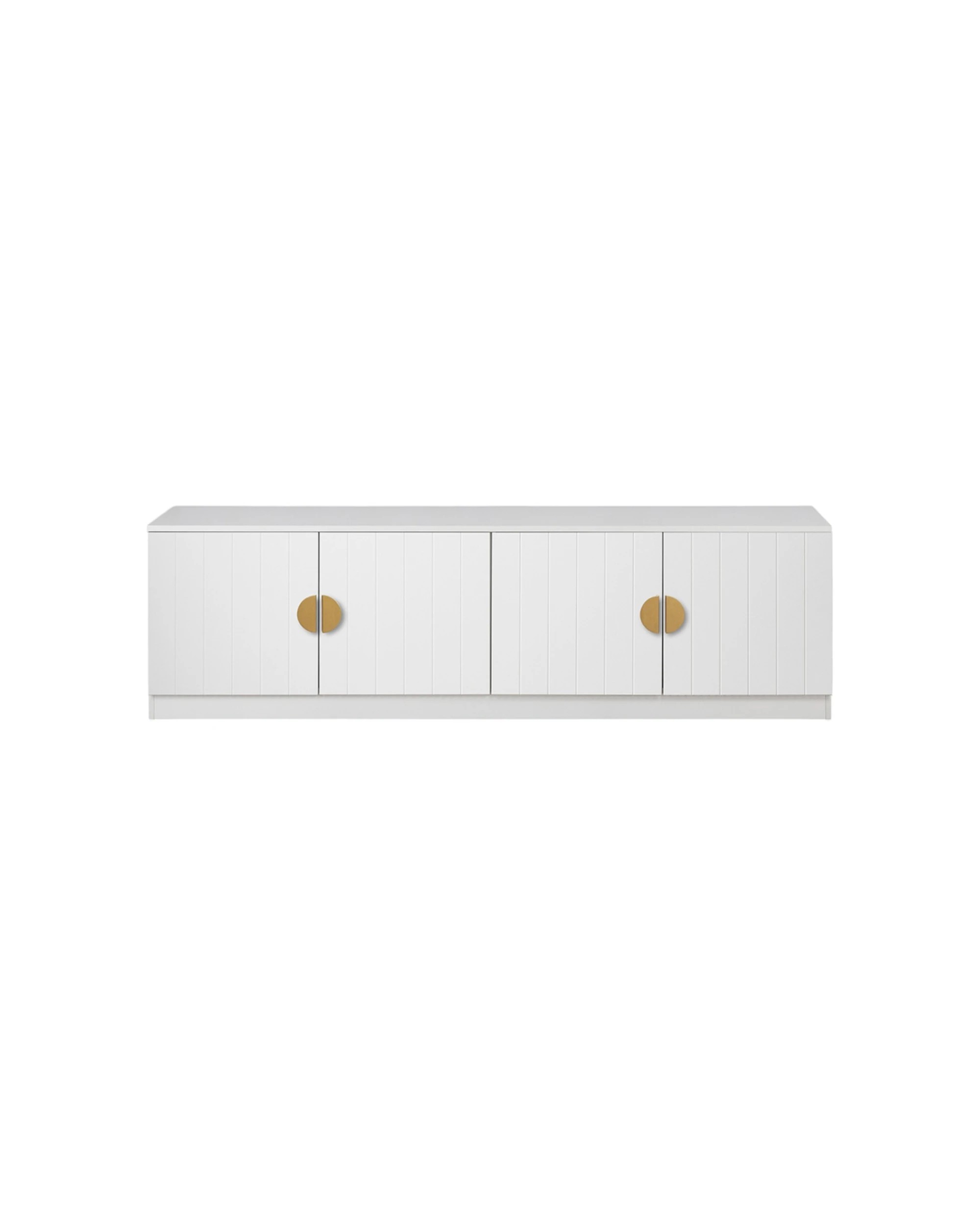 1 European Cabinetry Bucharest VJ Panel TV Unit Brass Half Moon Handle - White, 1 of 4