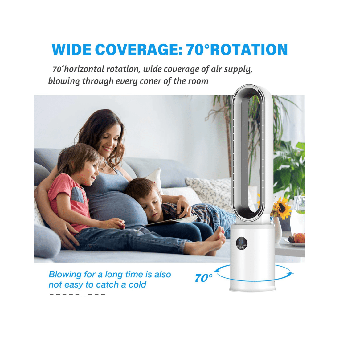 6 Advwin Bladeless Tower Fan Portable Electric Standing Floor Fan Air Circulator With Remote 24-Speeds Adjustable, White, 6 of 7