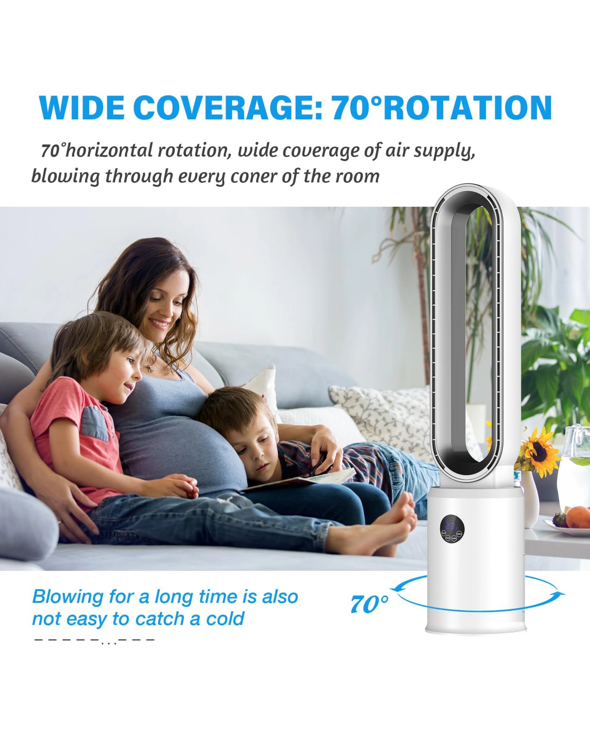 6 Advwin Bladeless Tower Fan Portable Electric Standing Floor Fan Air Circulator With Remote 24-Speeds Adjustable, White, 6 of 7