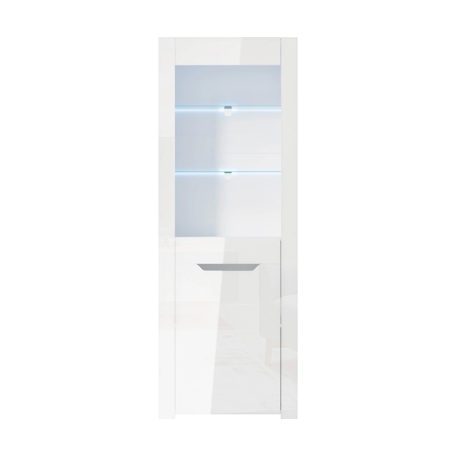 6 Oikiture 2x LED Display Cabinet Tall Sideboard Buffet Storage Cupboard - White, 6 of 8