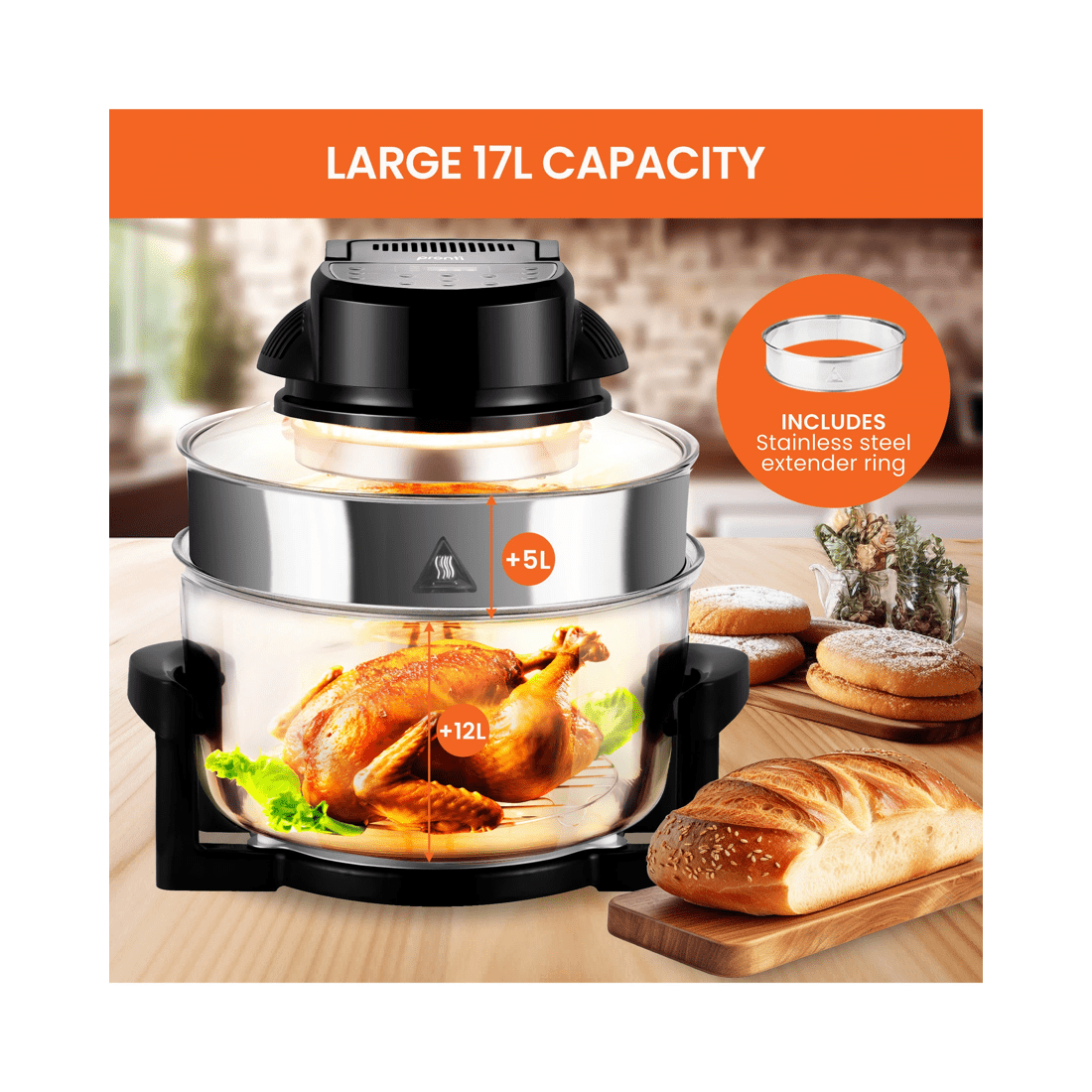 6 Pronti 17l Digital Family Turbo Convection Oven Broiler Cooker - Black, 6 of 10