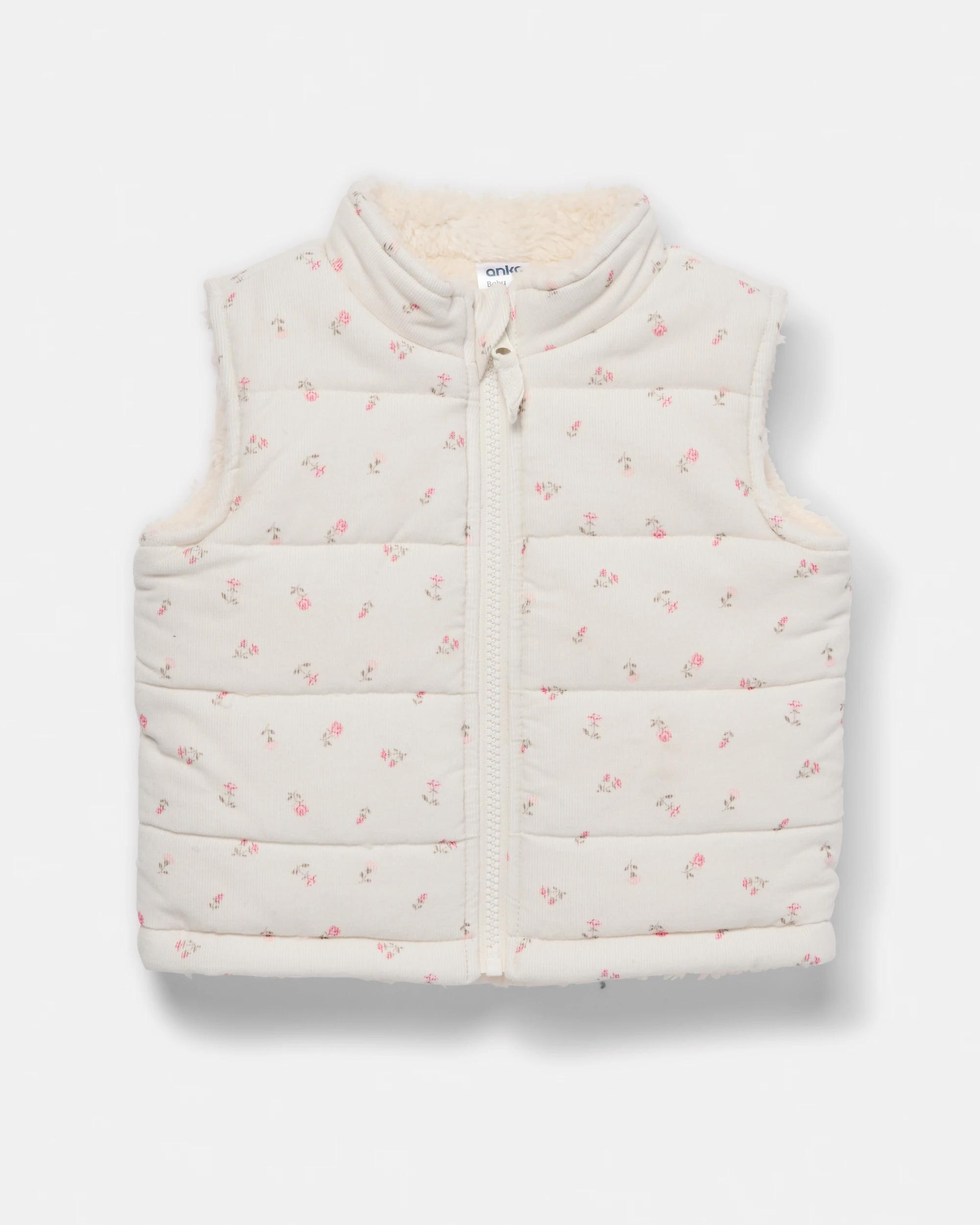 1 Cord Puffer Vest Whte Flrl, 1 of 3