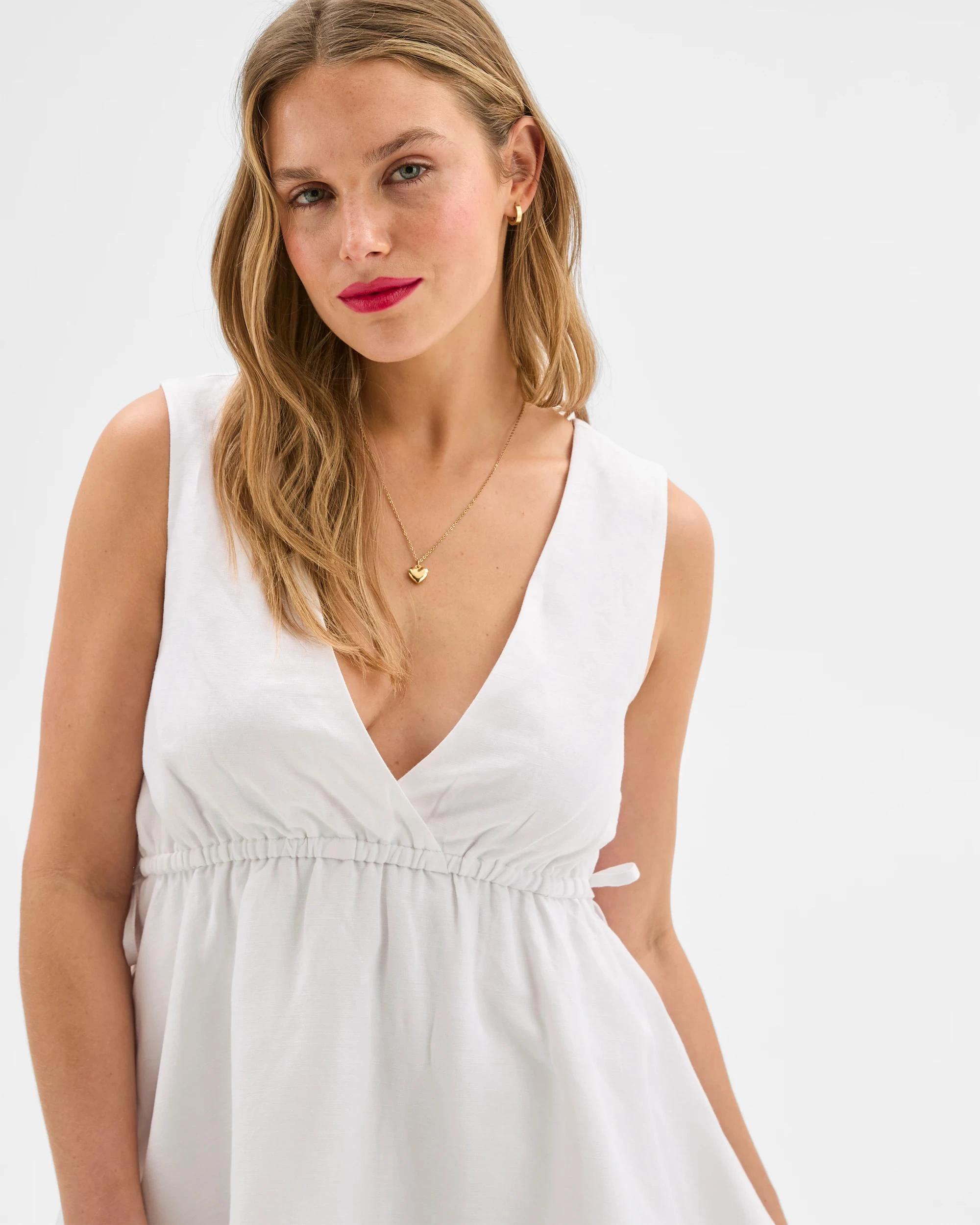 5 European Linen Blend Cinched Waist Mini Dress - Lily Loves IVORY, 5 of 5