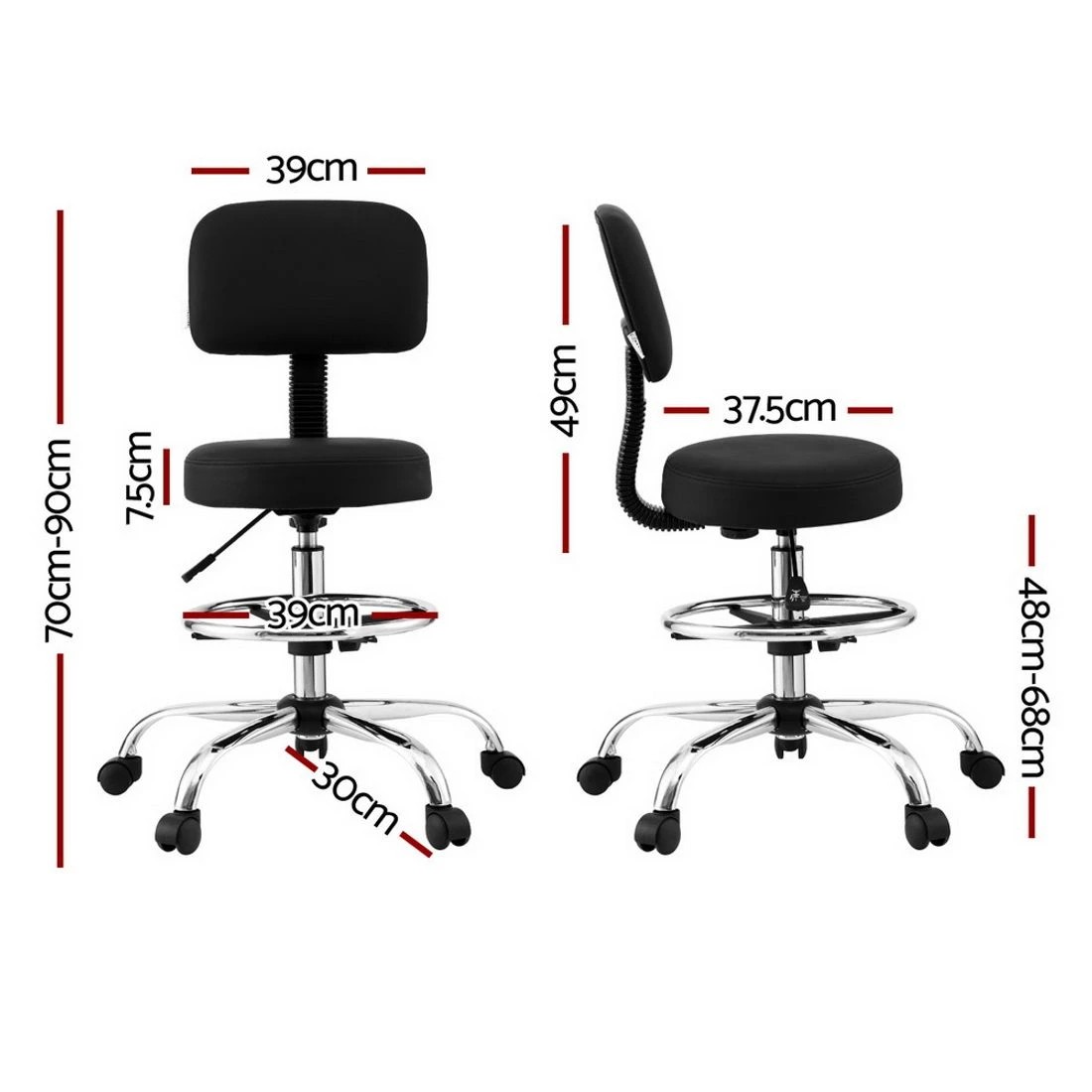 2 Artiss Office Chair Drafting Computer Standing Desk Chairs Ergonomic PU - Black, 2 of 4