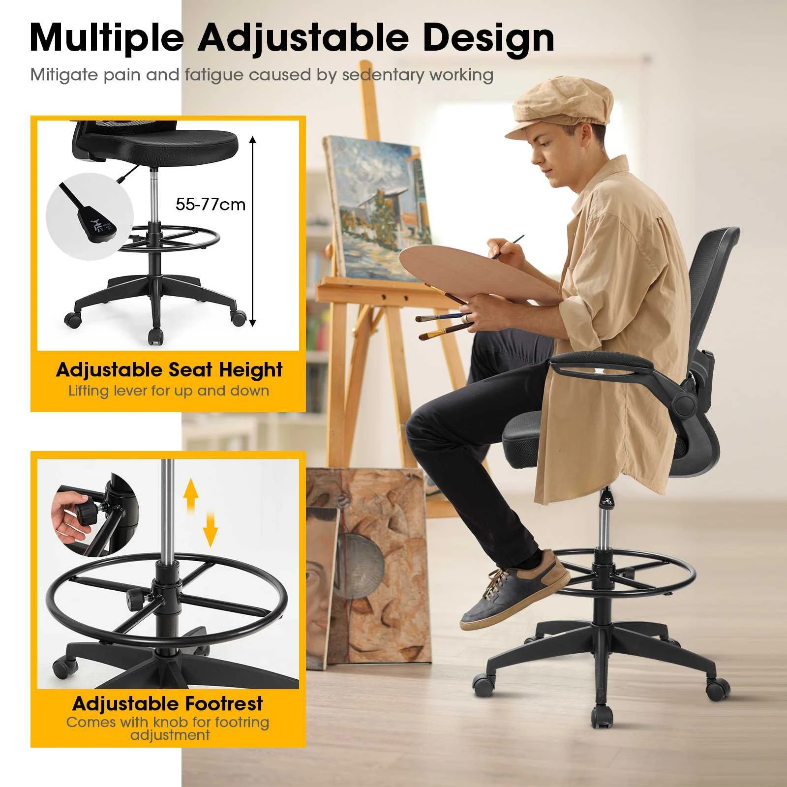 5 Costway Swivel Ergonomic Office Chair Mesh Drafting Chair Computer Chair, 5 of 7