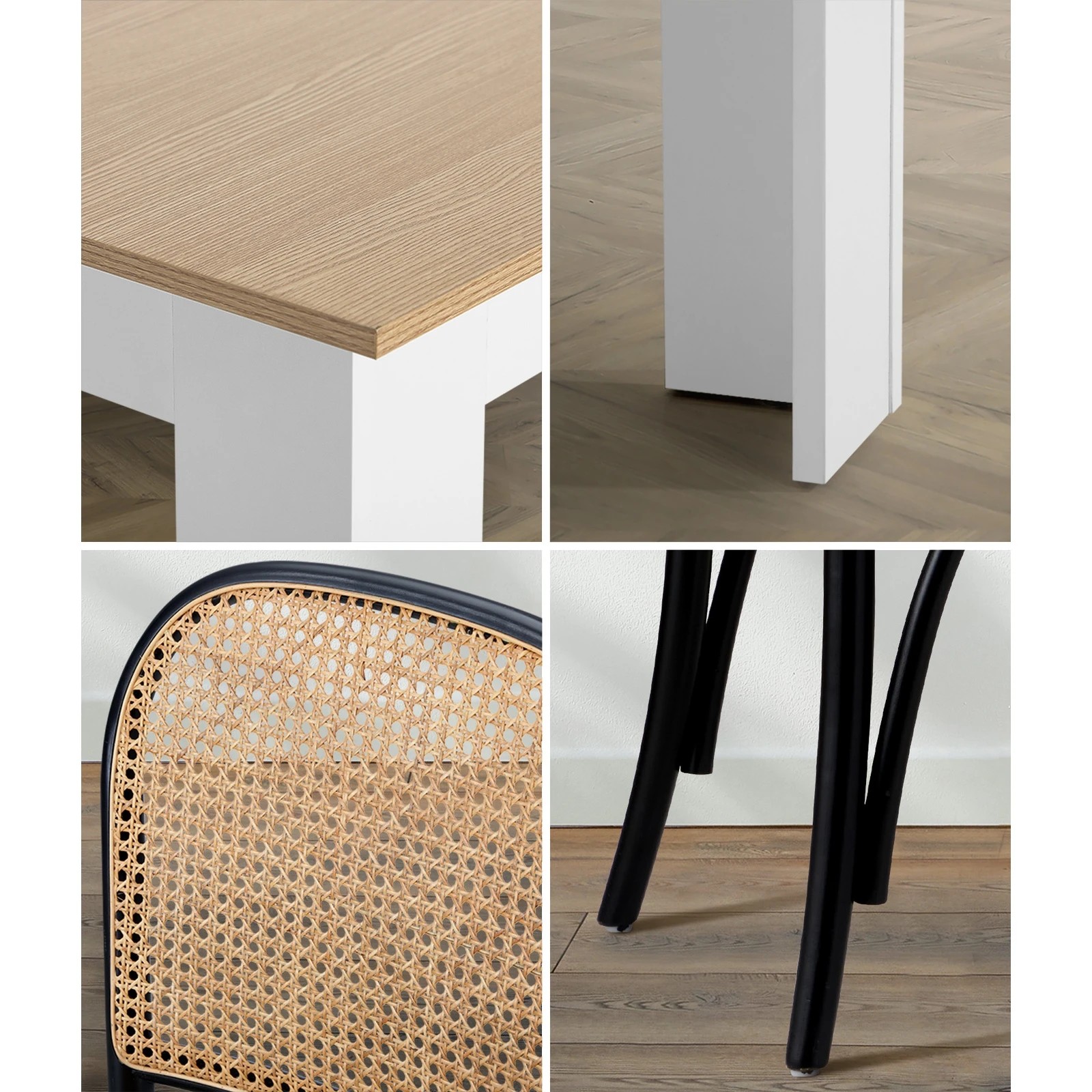 5 Oikiture 160cm Extendable Dining Table with 4PCS Dining Chairs Rattan - Multi, 5 of 9