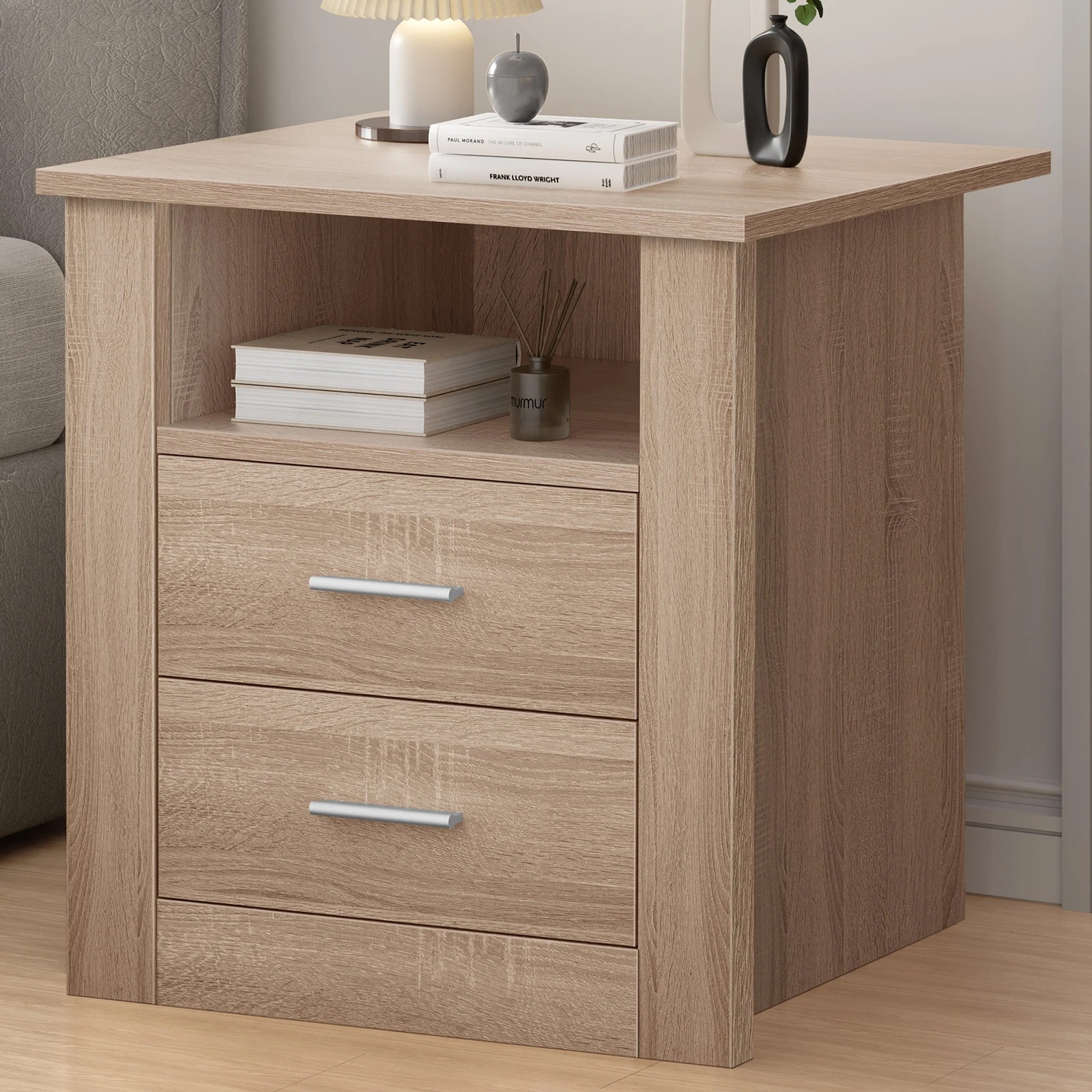 1 Alfordson Bedside Table Nightstand Storage Cabinet Side Table Classic - Oak, 1 of 10