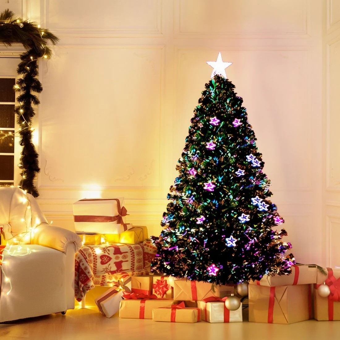 1 Jingle Jollys 1.5m Christmas Tree Optic Fibre LED Xmas tree Multi Colour - Green, 1 of 8