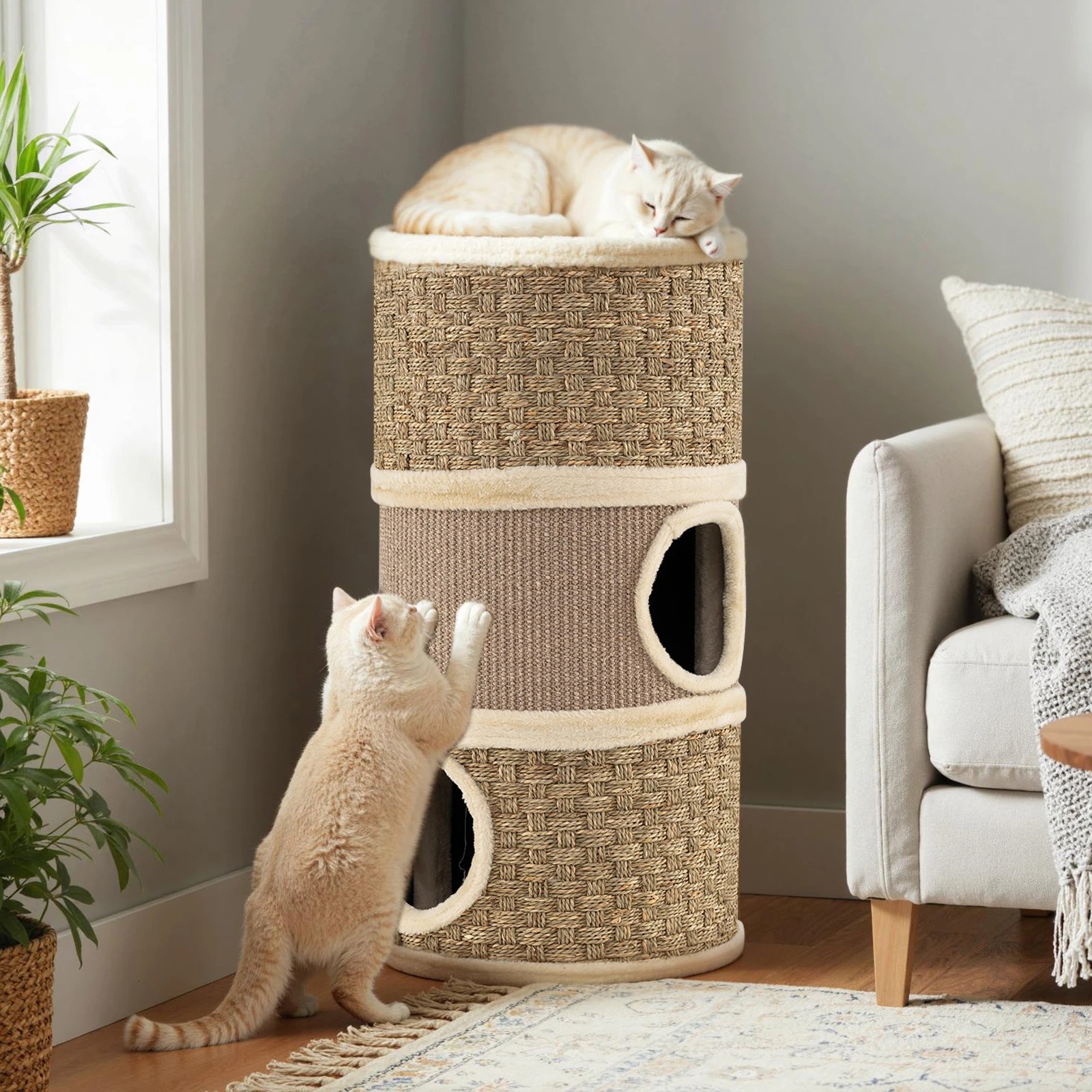 5 Costway 3-Story Cat Condo 70cm Cat Hideaway w/Sisal Scratching Pad, 5 of 6