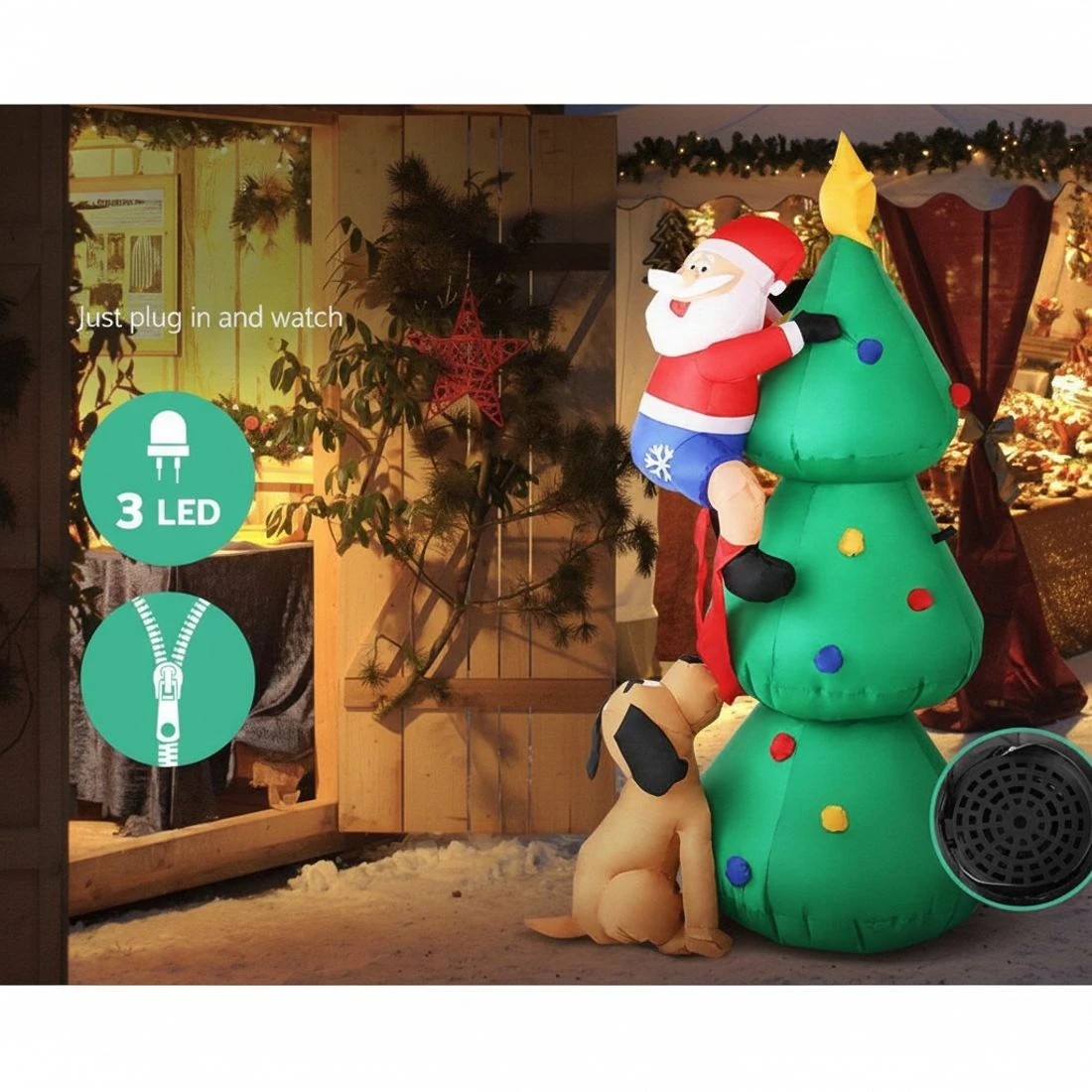 4 Jingle Jollys Christmas Inflatable Santa Tree 1.8M Illuminated Decorations - Multi, 4 of 7