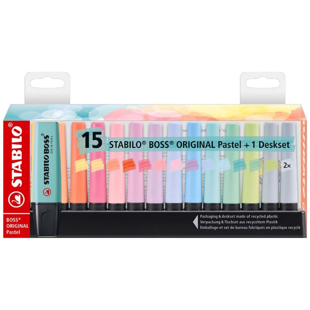 1 Stabilo Boss Highlighters Desk Set Pastel 15 Pack, 1 of 3