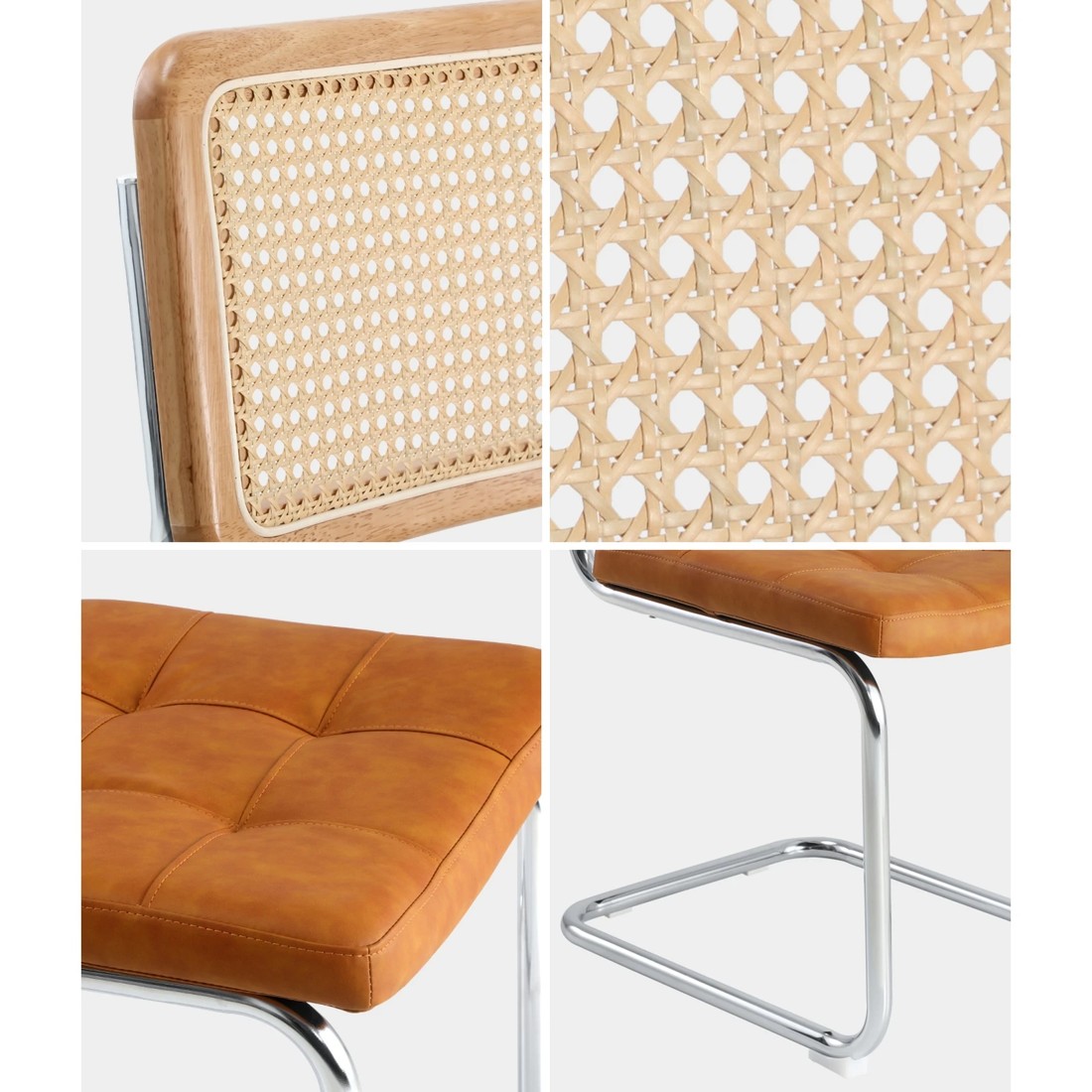 5 Oikiture 2x Rattan Dining Chair Cesca Replica Cantilever Pu Leather Padded
 - Brown, 5 of 10