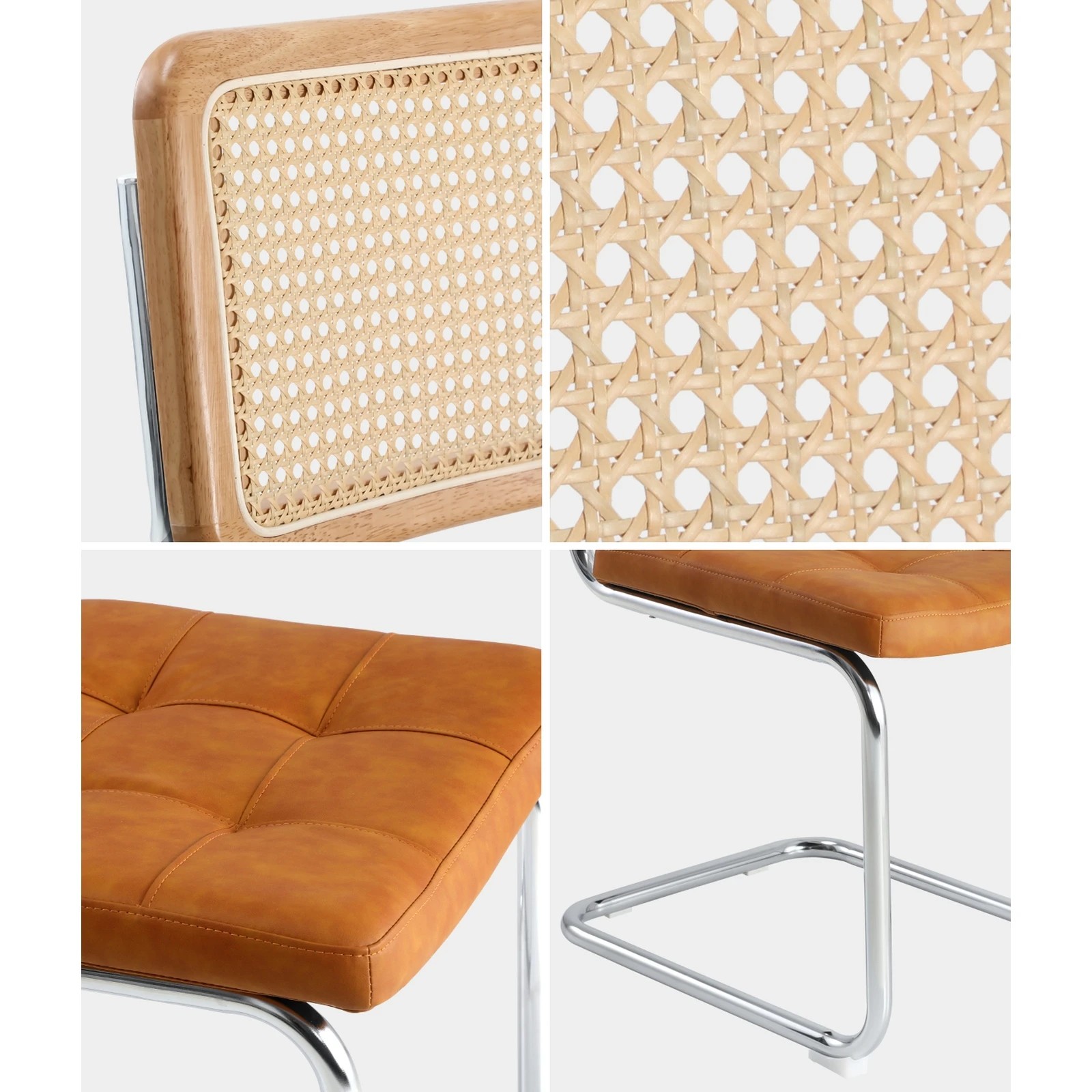 5 Oikiture 2x Rattan Dining Chair Cesca Replica Cantilever Pu Leather Padded
 - Brown, 5 of 10