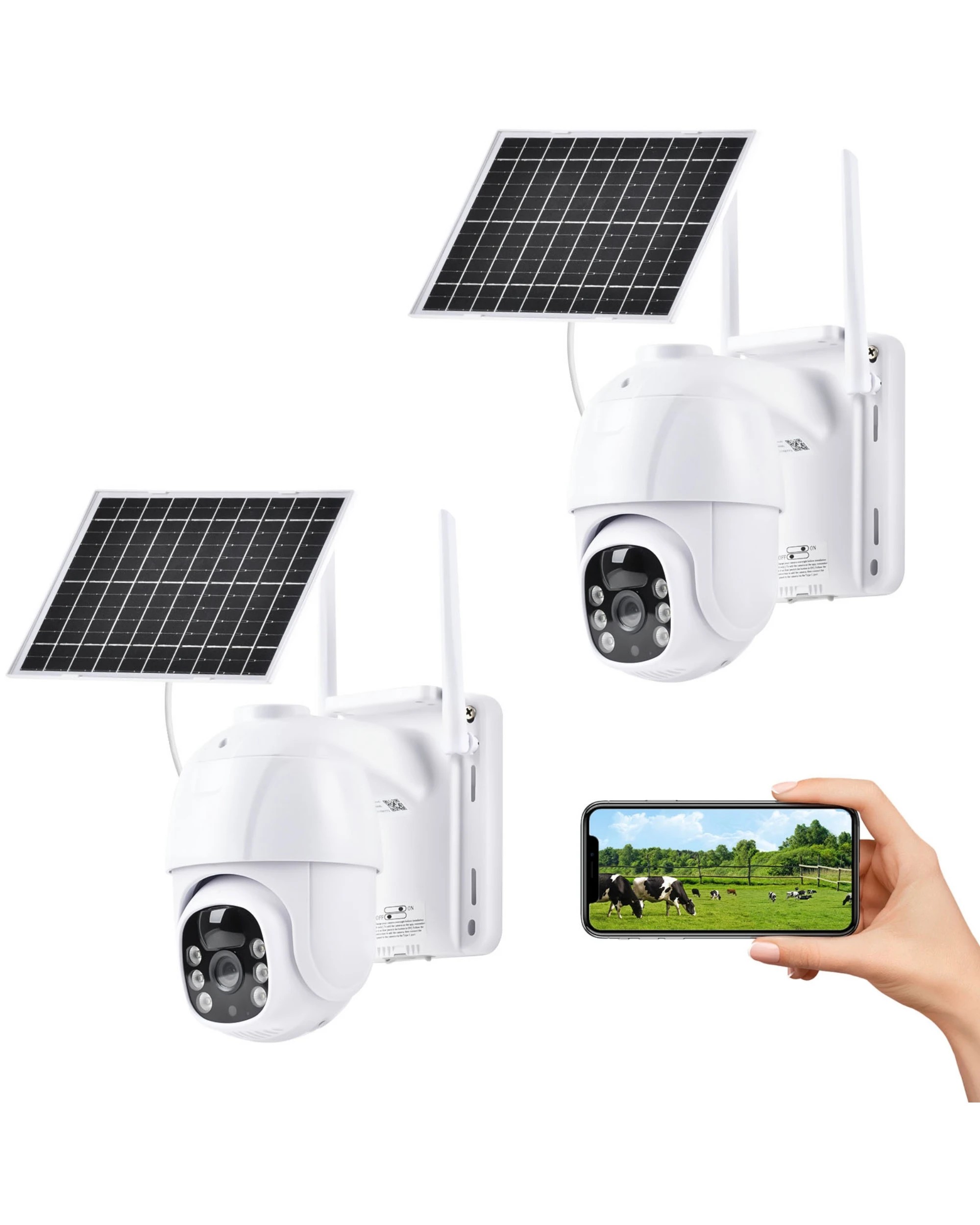 1 Advwin 2PCS Solar Security Camera Outdoor Wi-Fi  - White, 1 of 5