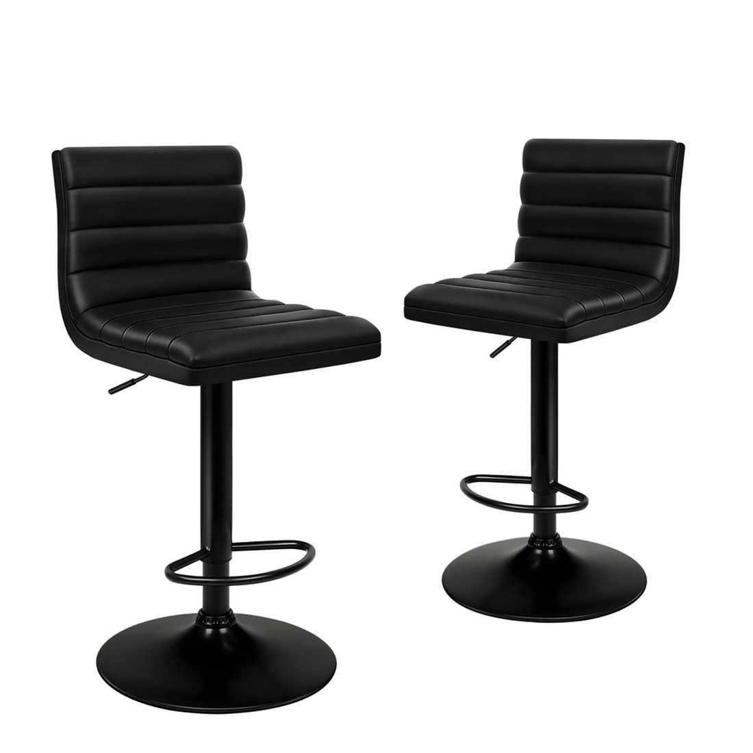 1 Alfordson 2x Bar Stools Ruel Kitchen Swivel Chair Leather Gas Lift - Black, 1 of 7