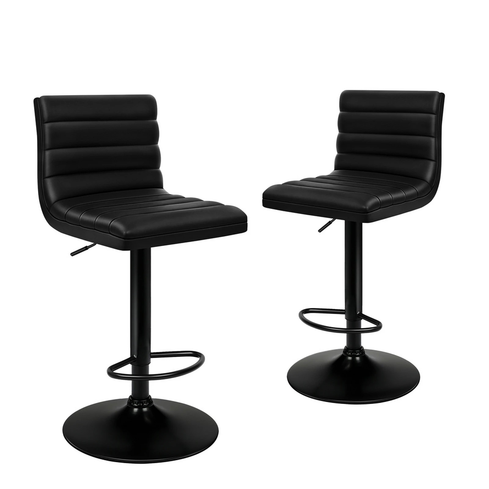1 Alfordson 2x Bar Stools Ruel Kitchen Swivel Chair Leather Gas Lift - Black, 1 of 7