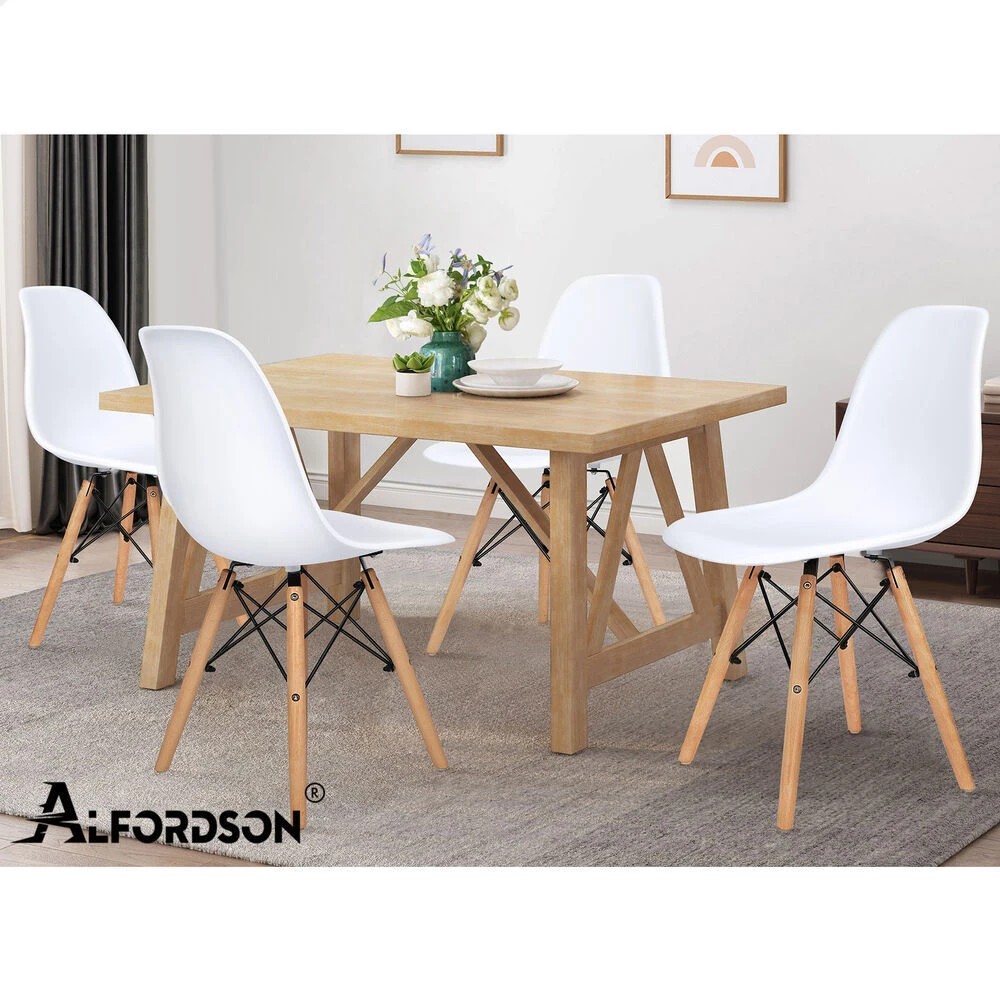 10 Alfordson 4x Dining Chairs Retro Steel Kitchen Lounge Cafe Solid Wood - White, 10 of 10