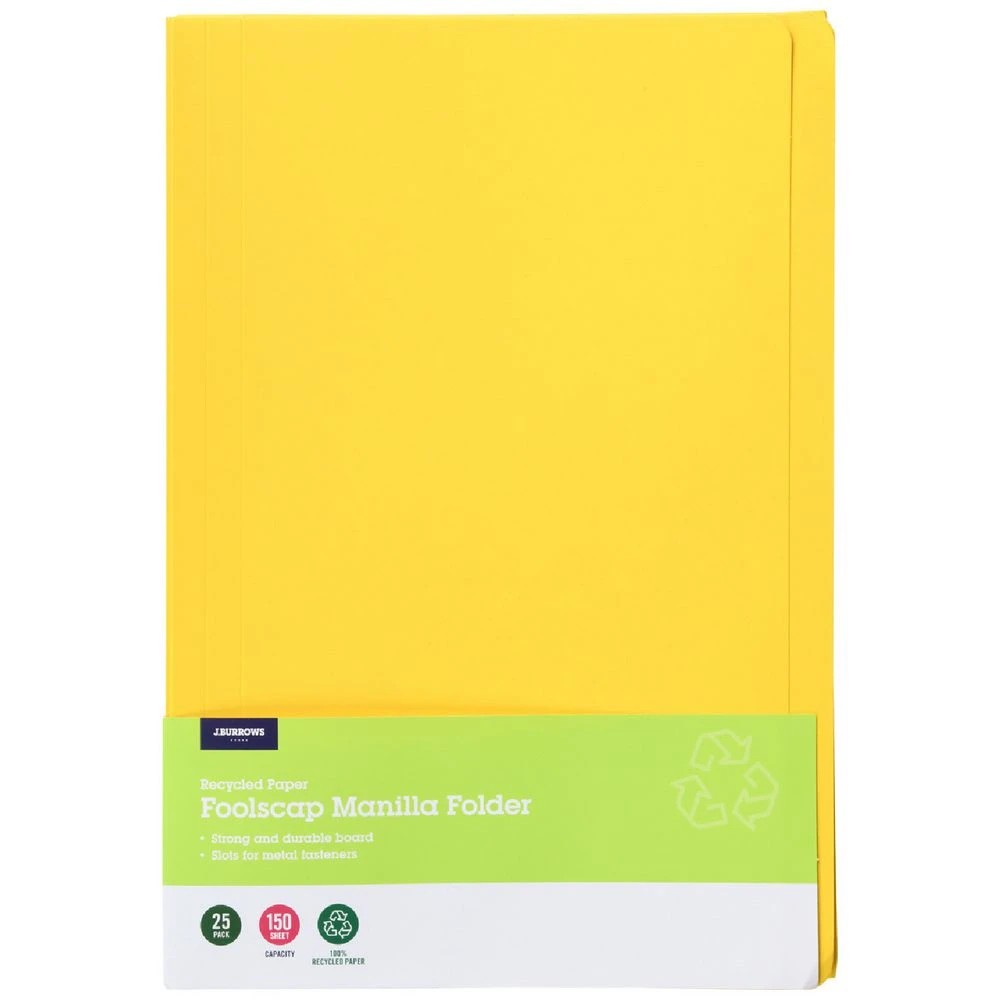1 J.Burrows Foolscap Manila Folder Yellow 25 Pack, 1 of 4