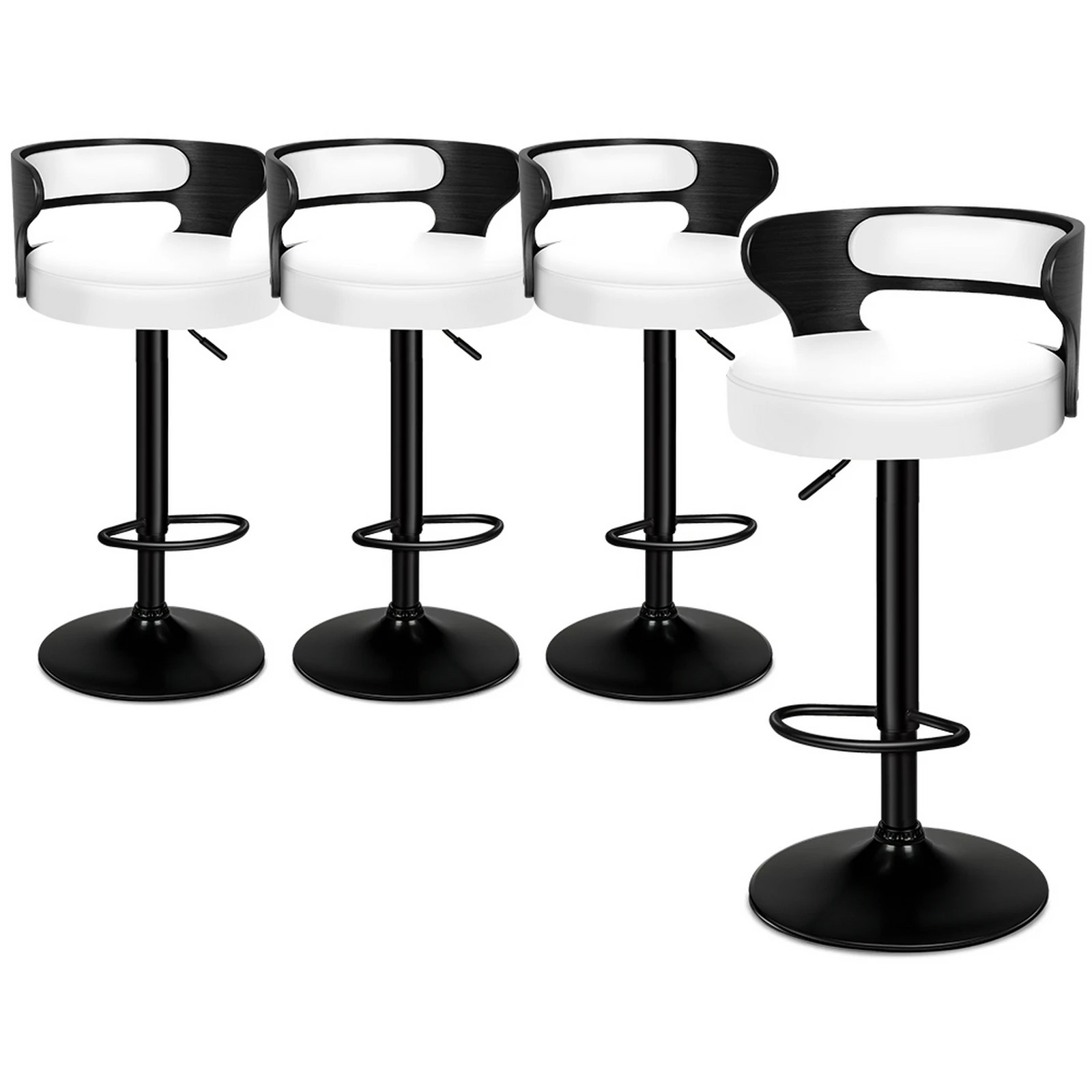 1 Alfordson 4x Bar Stool Kitchen Swivel Chair Wooden Leather Gas Lift - White, 1 of 9