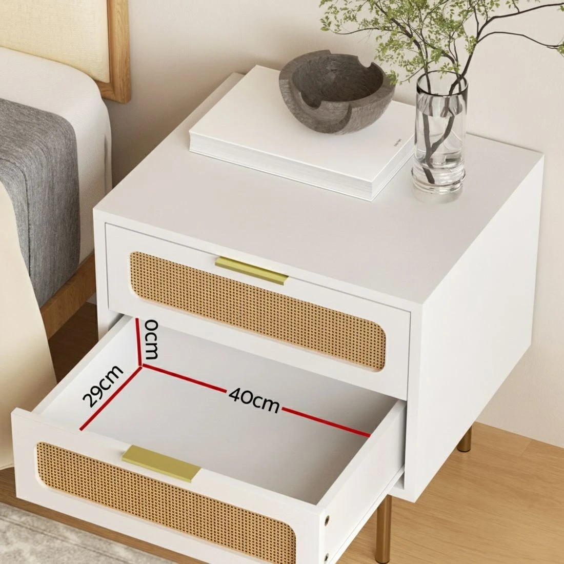 3 Artiss Rattan Bedside Table 2 Drawers - White, 3 of 5