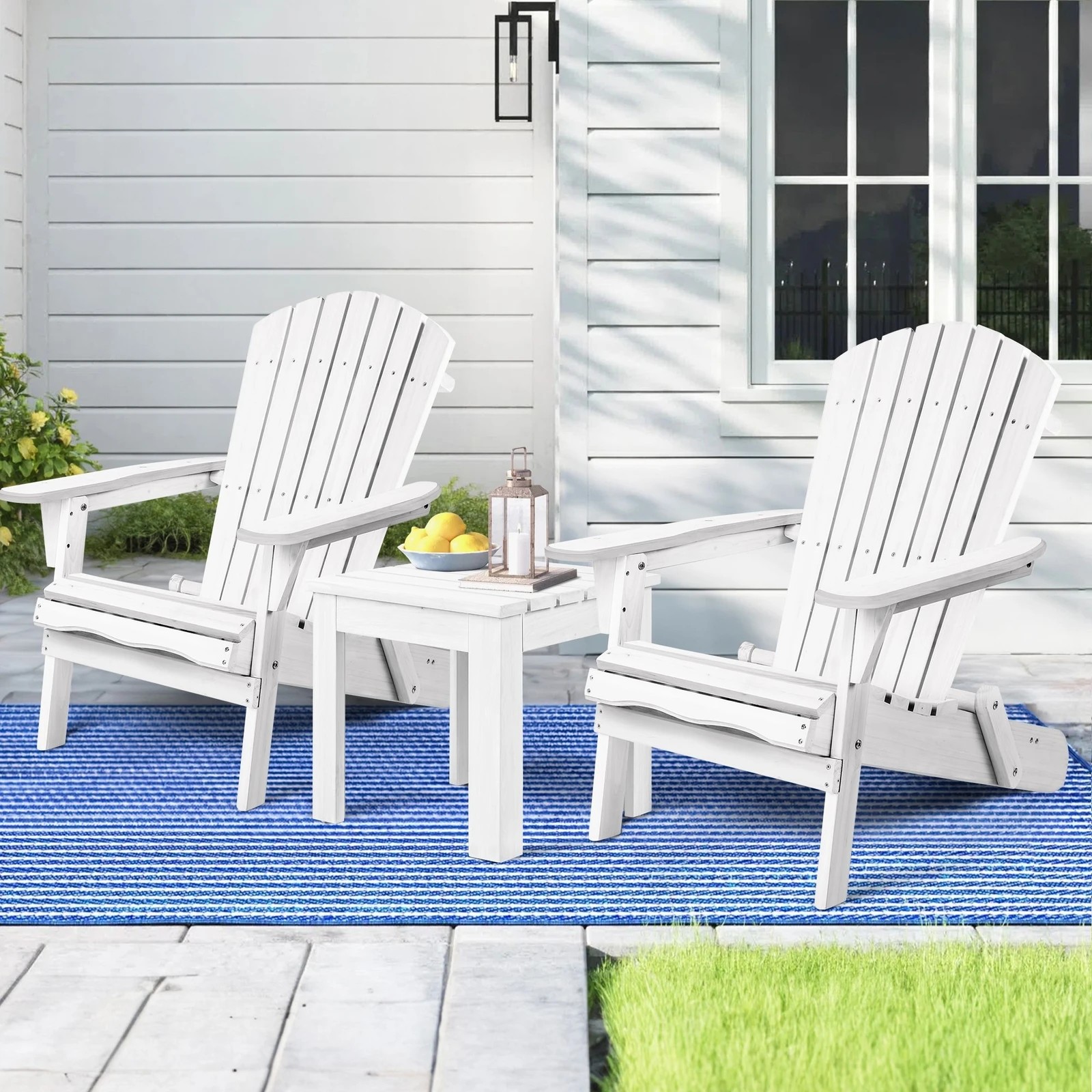 3 Alfordson Adirondack Chairs Table 3PCS Set Wooden Outdoor Furniture Beach - White, 3 of 9