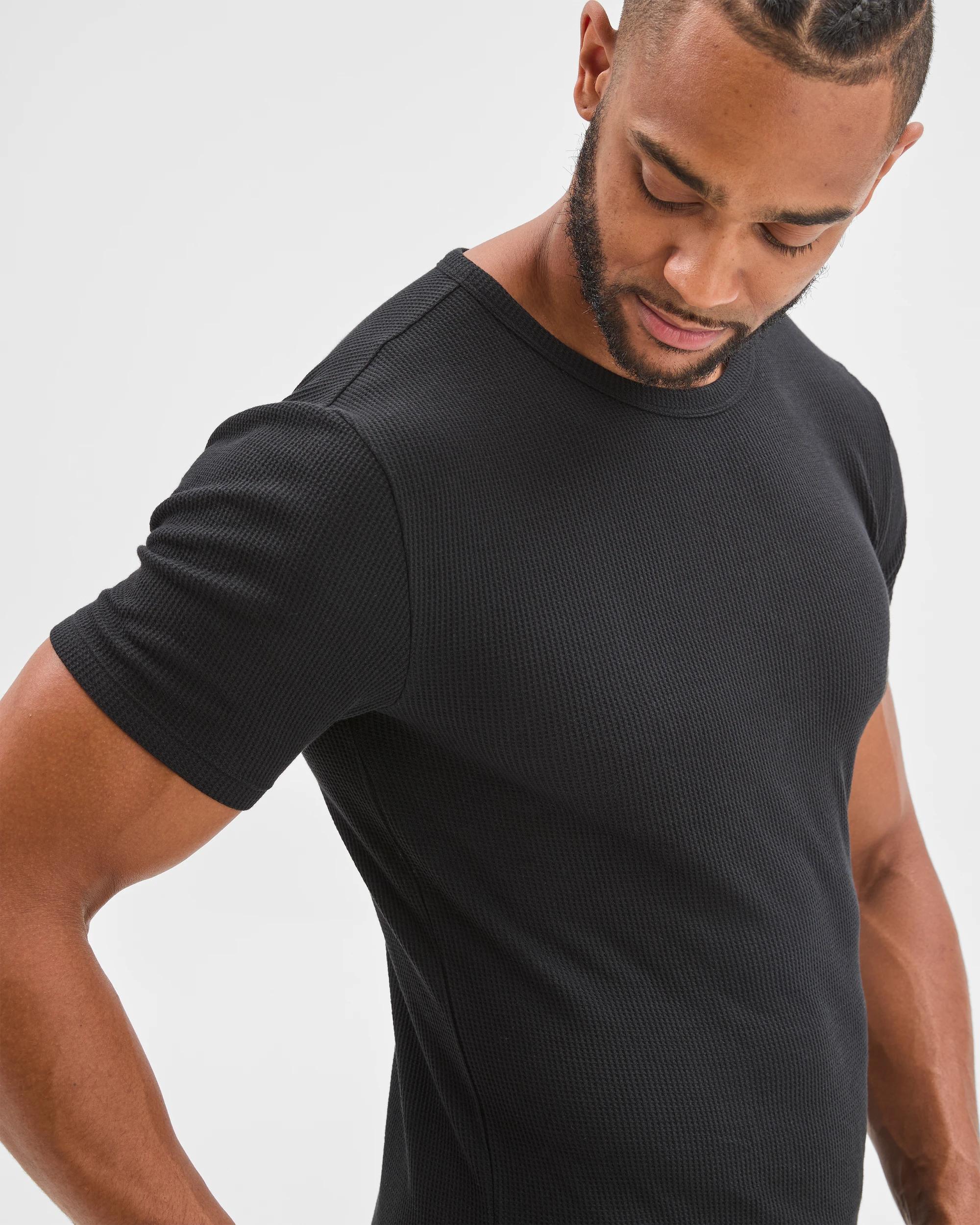 6 Maxx Australian Cotton Short Sleeve Waffle Thermal Top BLACK, 6 of 7