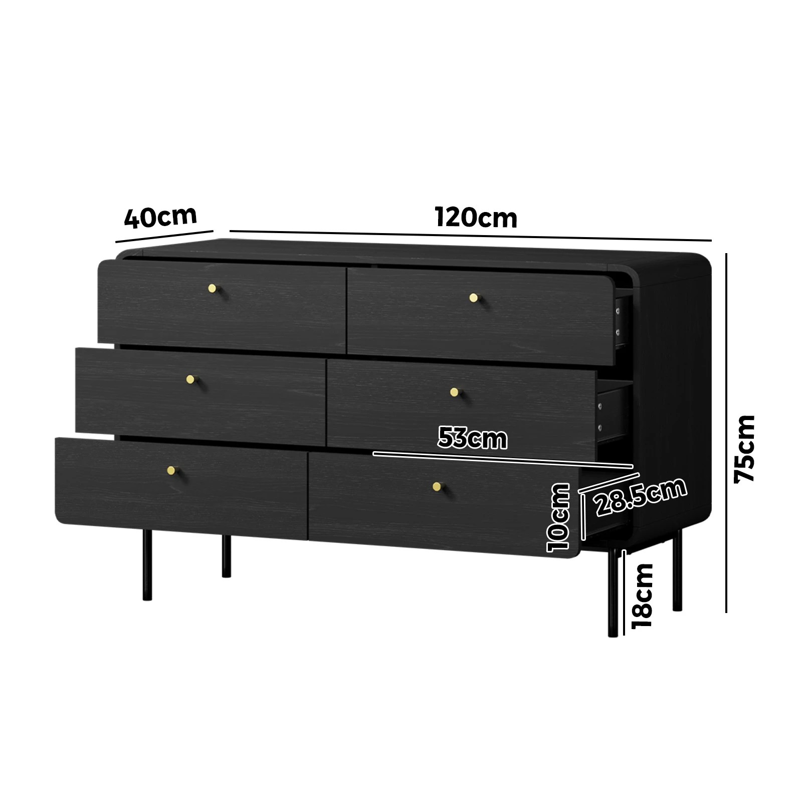 2 Oikiture 6 Chest of Drawers Tallboy Storage Cabinet Dresser - Black, 2 of 9