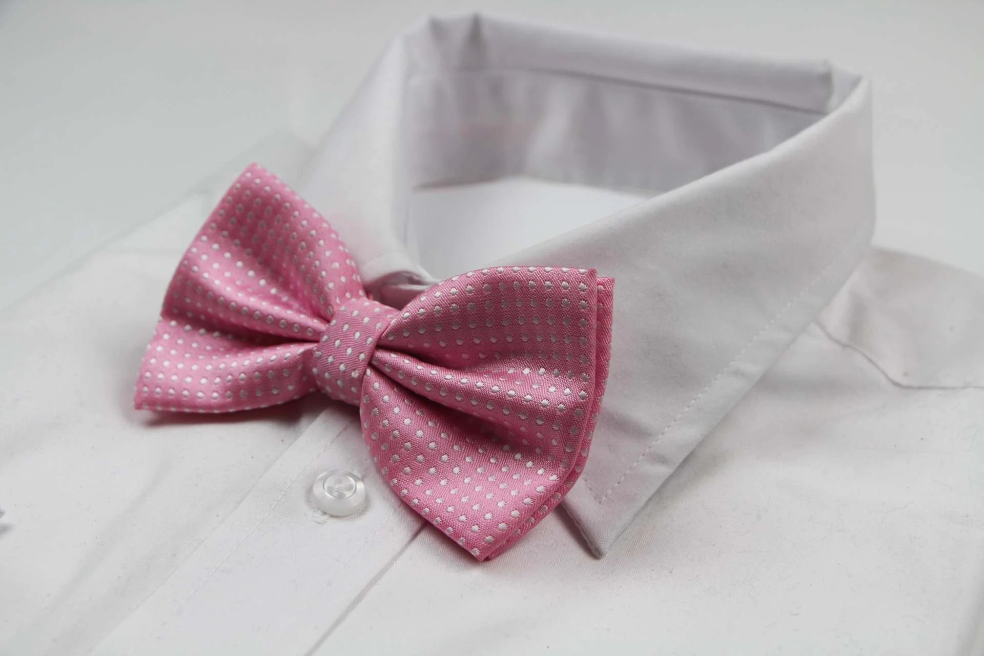 4 Zasel Mens Light Pink Plain Coloured Bow Tie With White Polka Dots - Pink, 4 of 5