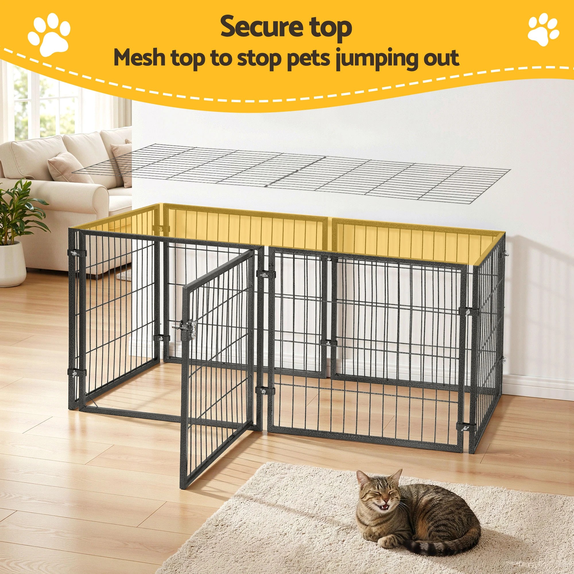 5 i.Pet Large Dog Crate Cage Playpen 129cm Puppy Pen Pet Enclosure 50'' - Black, 5 of 9
